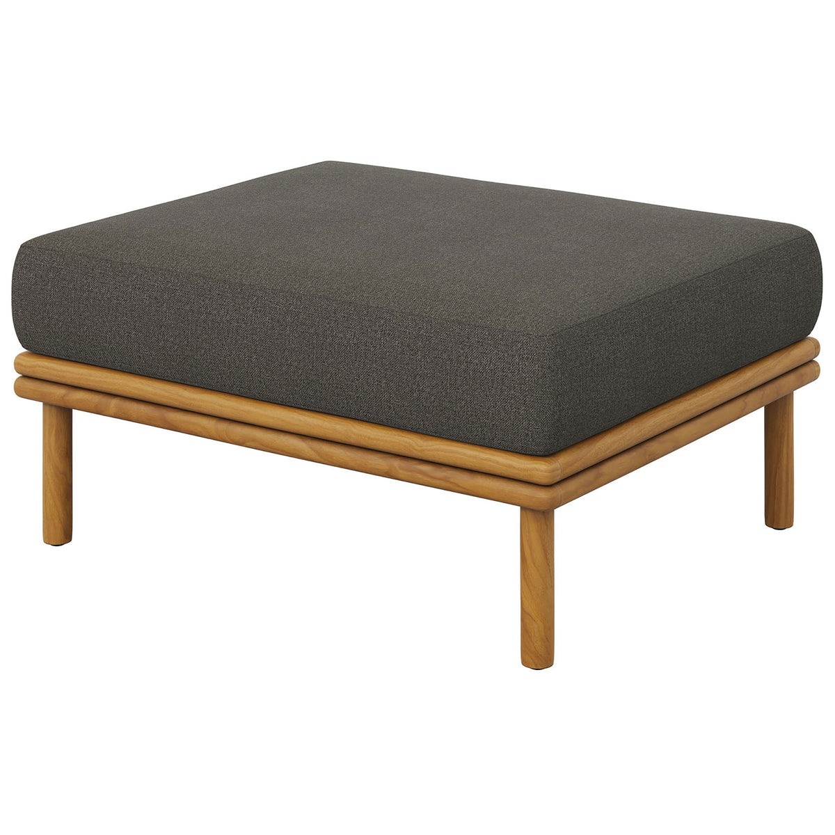 Generous cushion depth and sturdy teak legs make this ottoman a versatile footrest or extra seat. || EEI-7009-NAT-FLI || back_angle_studio