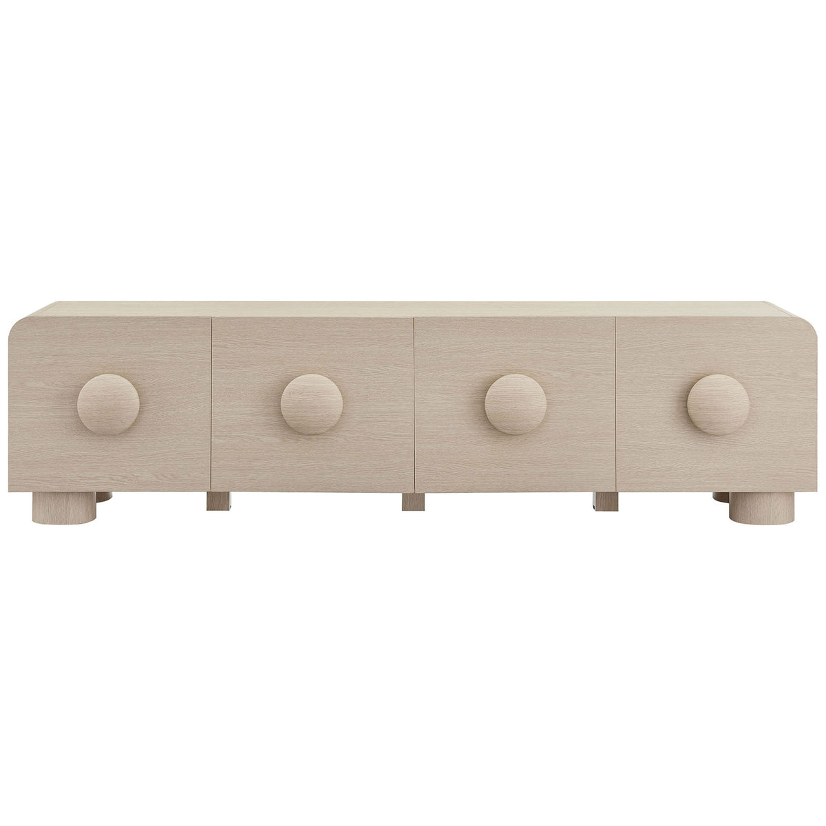 Ash Sonnet TV stand featuring four roomy drawers with oversized round button pulls for playful modern style || EEI-7011-ASH || front_studio