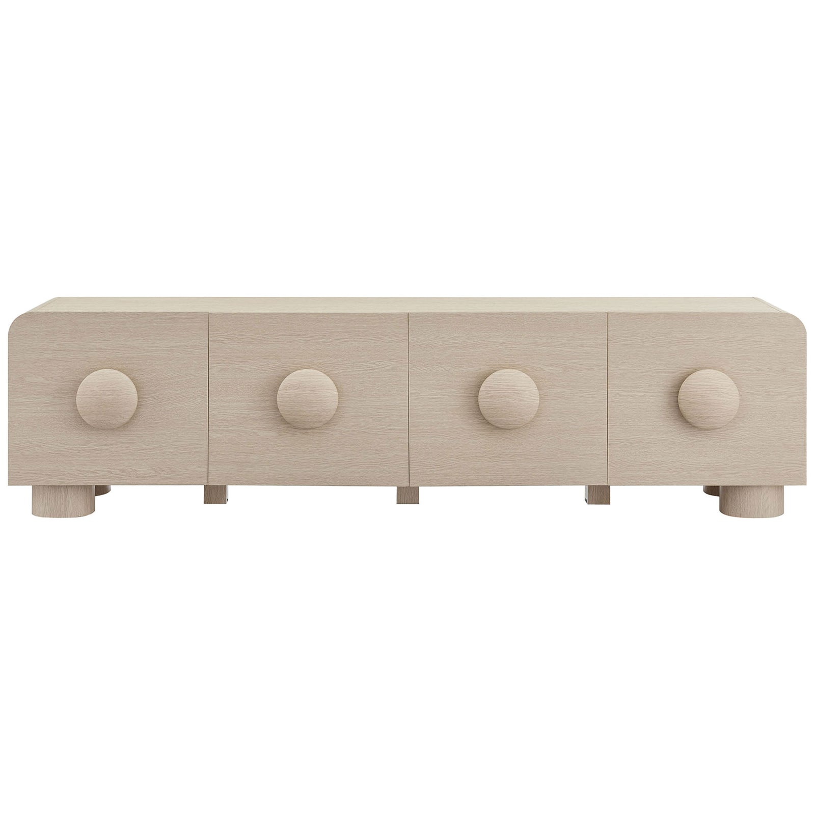 Ash Sonnet TV stand featuring four roomy drawers with oversized round button pulls for playful modern style || EEI-7011-ASH || front_studio