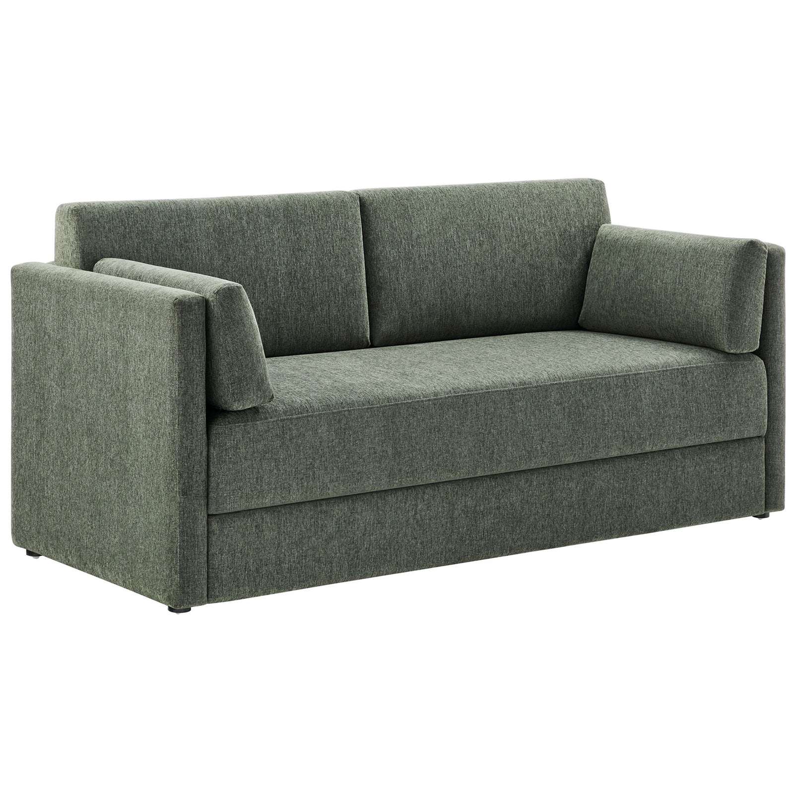 Modern eucalyptus green sofa with wedge back cushions and matching armrest pillows for supportive comfort || EEI-7012-EUC || front_angle_studio