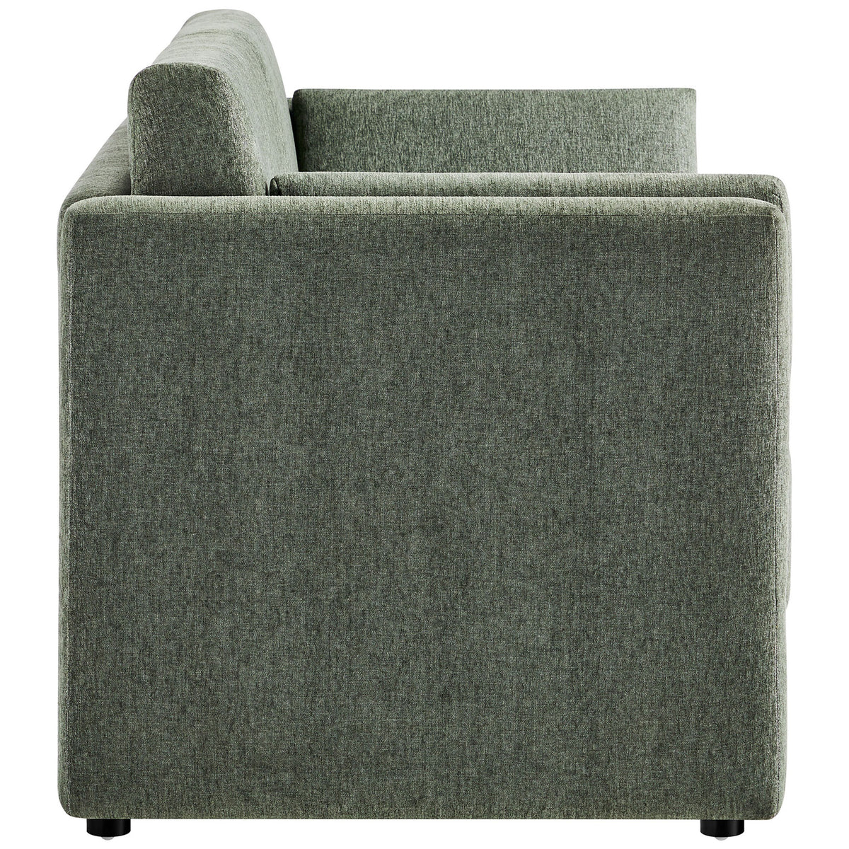 Slim eucalyptus chenille sofa silhouette with clean track arms and compact footprint for small spaces || EEI-7012-EUC || side_studio