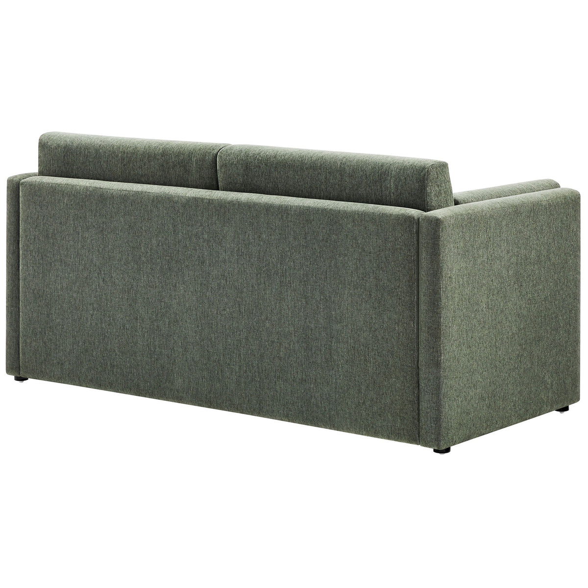 Fully upholstered back and sides in heathered eucalyptus chenille for a polished, finished look from every angle || EEI-7012-EUC || back_angle_studio