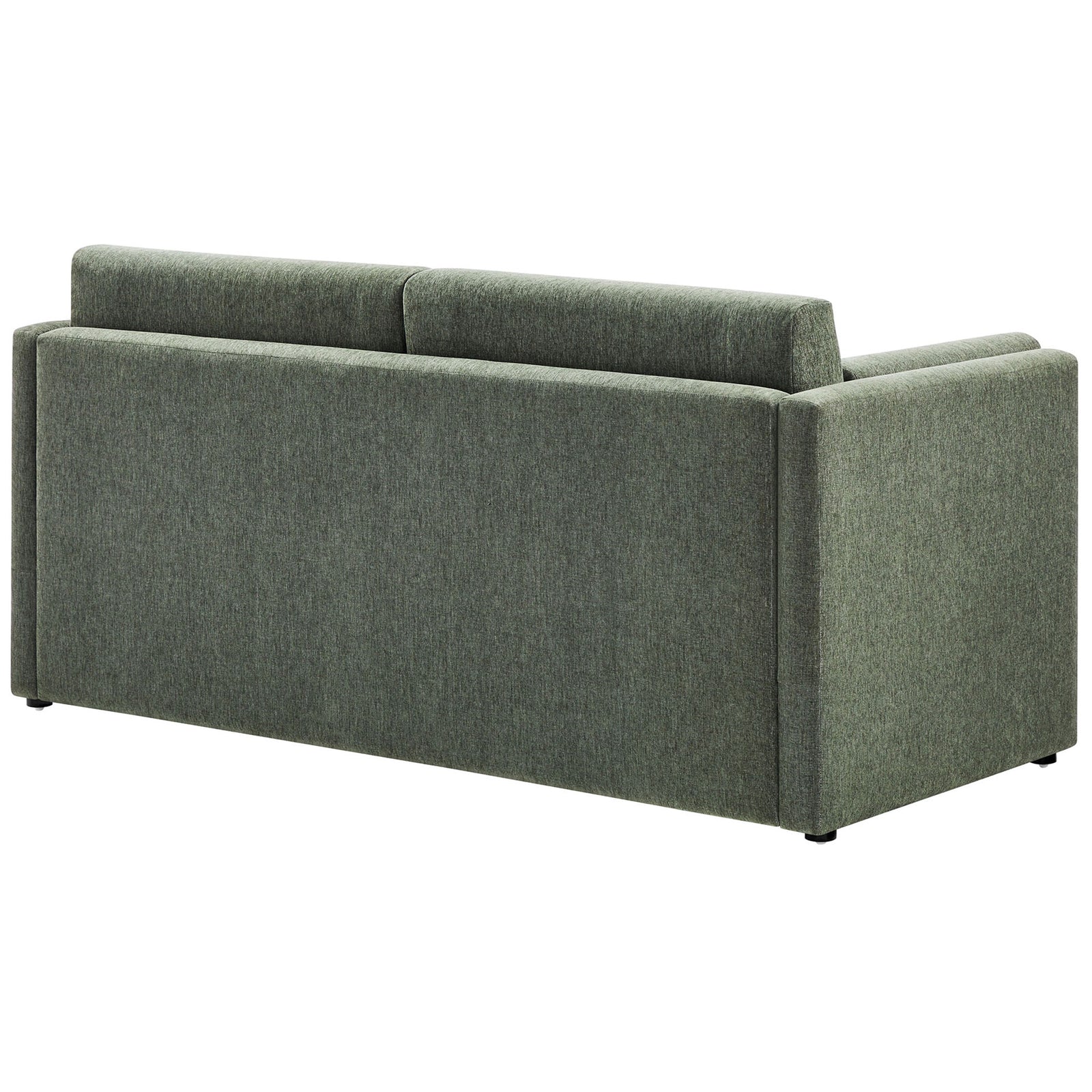 Fully upholstered back and sides in heathered eucalyptus chenille for a polished, finished look from every angle || EEI-7012-EUC || back_angle_studio