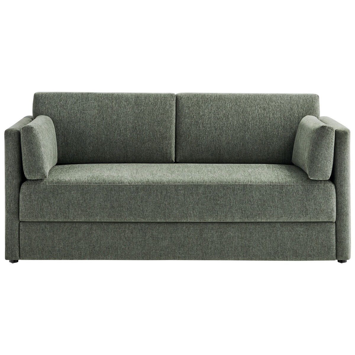 Compact eucalyptus green sofa with heathered chenille upholstery and streamlined modern silhouette || EEI-7012-EUC || front_studio