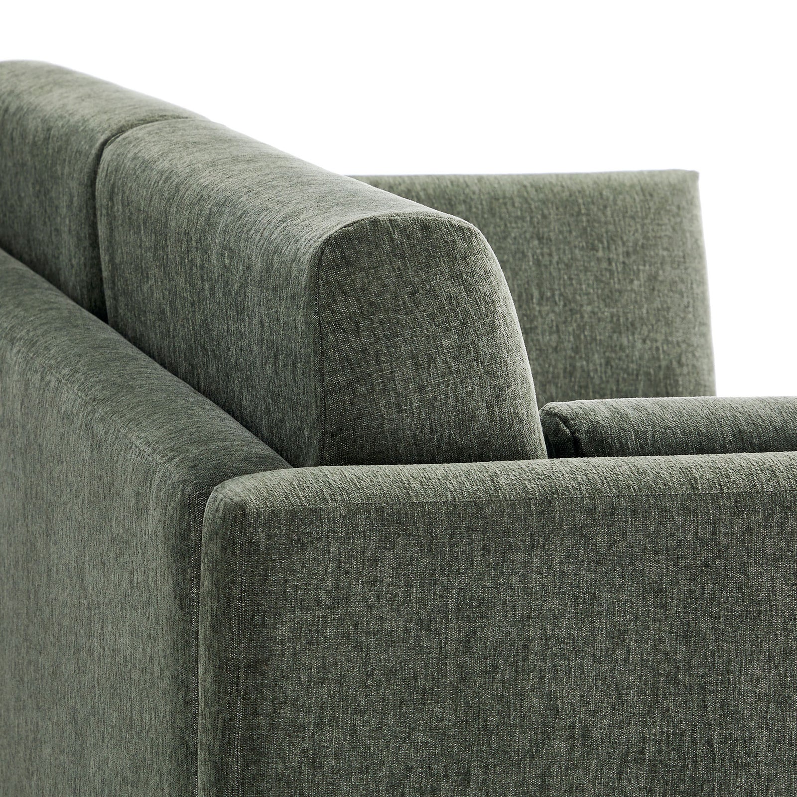 Plush wedge back and arm cushions in soft eucalyptus chenille add tailored comfort to the Linden sofa || EEI-7012-EUC || detail_studio