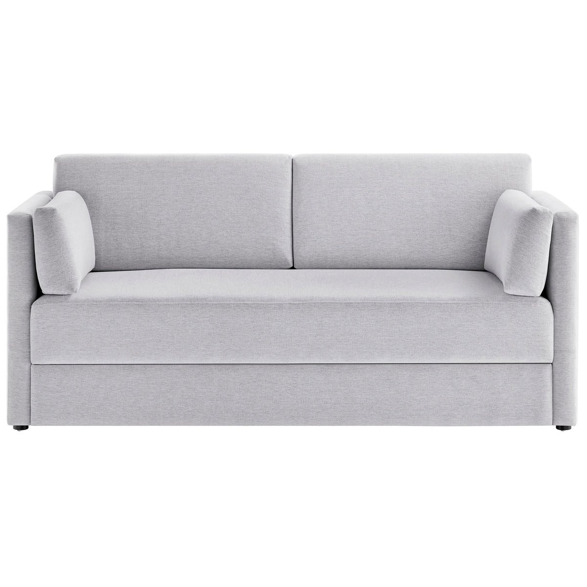 Modern three-seat sofa in light gray chenille with supportive back and matching arm cushions || EEI-7012-NPT || front_studio