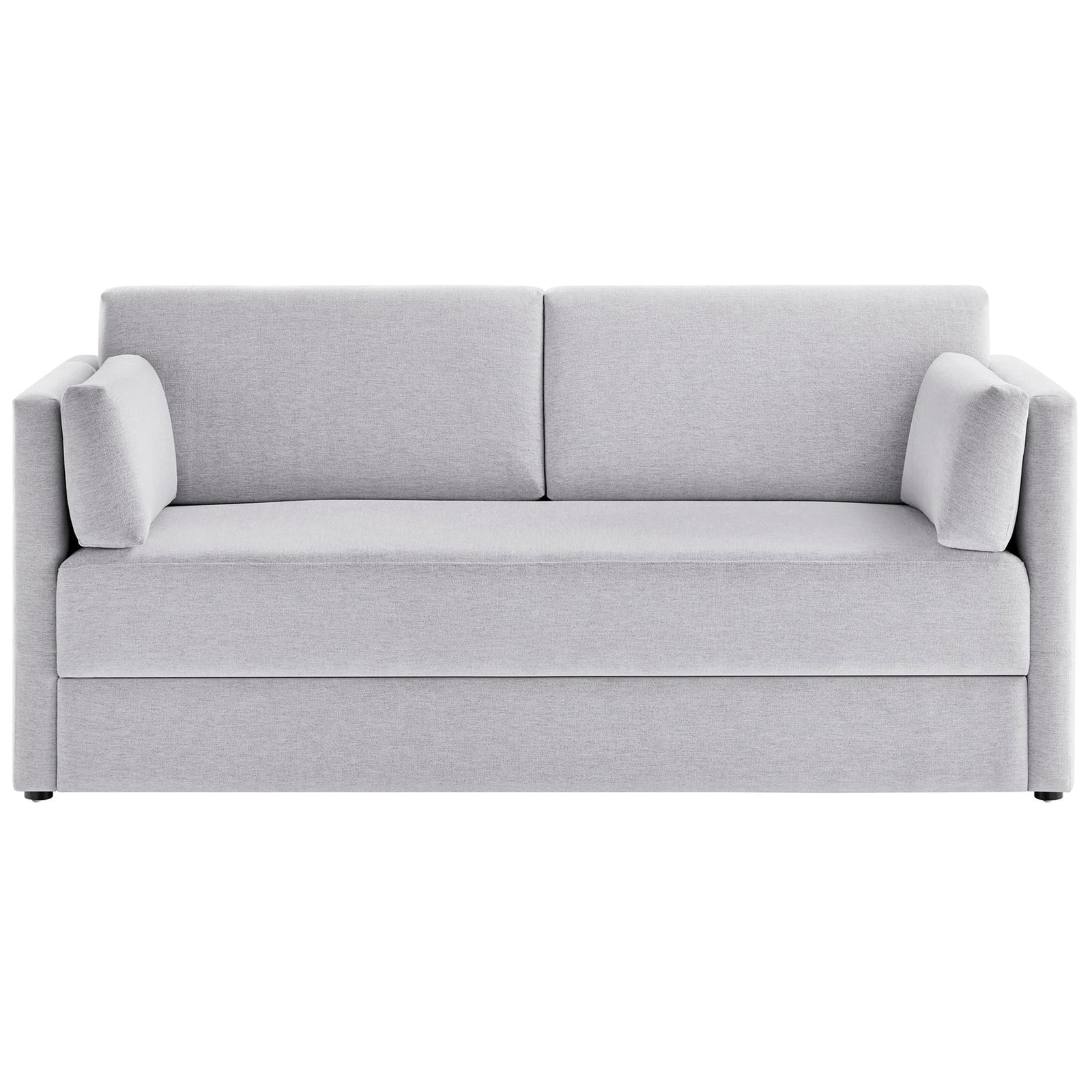 Modern three-seat sofa in light gray chenille with supportive back and matching arm cushions || EEI-7012-NPT || front_studio