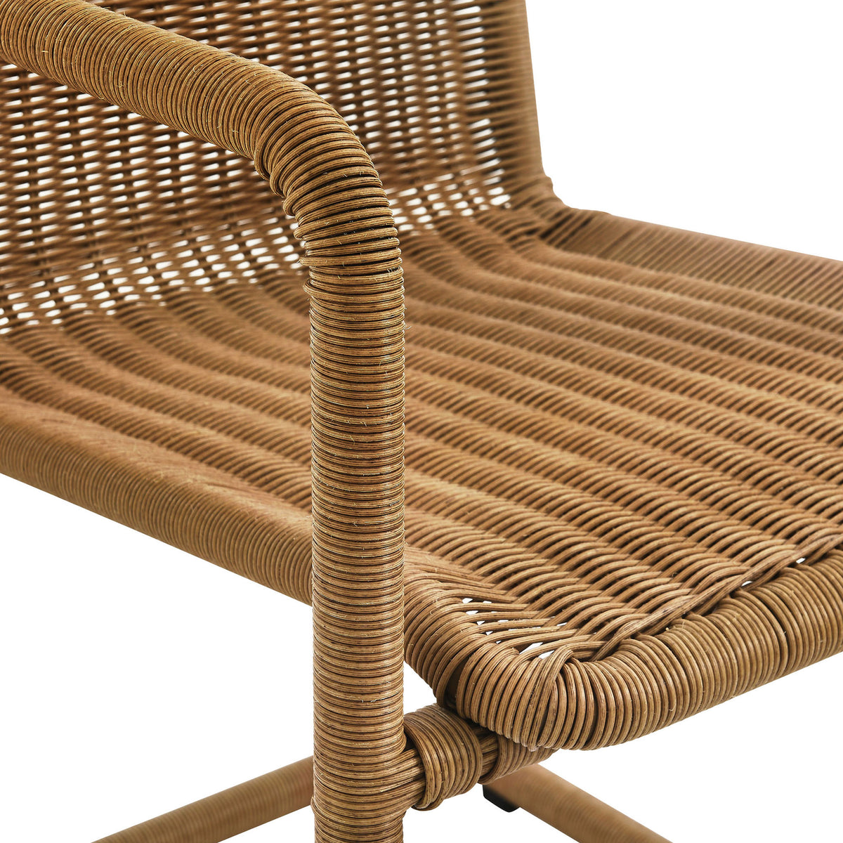 Detail of natural wicker seat and arm showing smooth wrapped texture and durable weave || EEI-7014-NAT || detail_studio