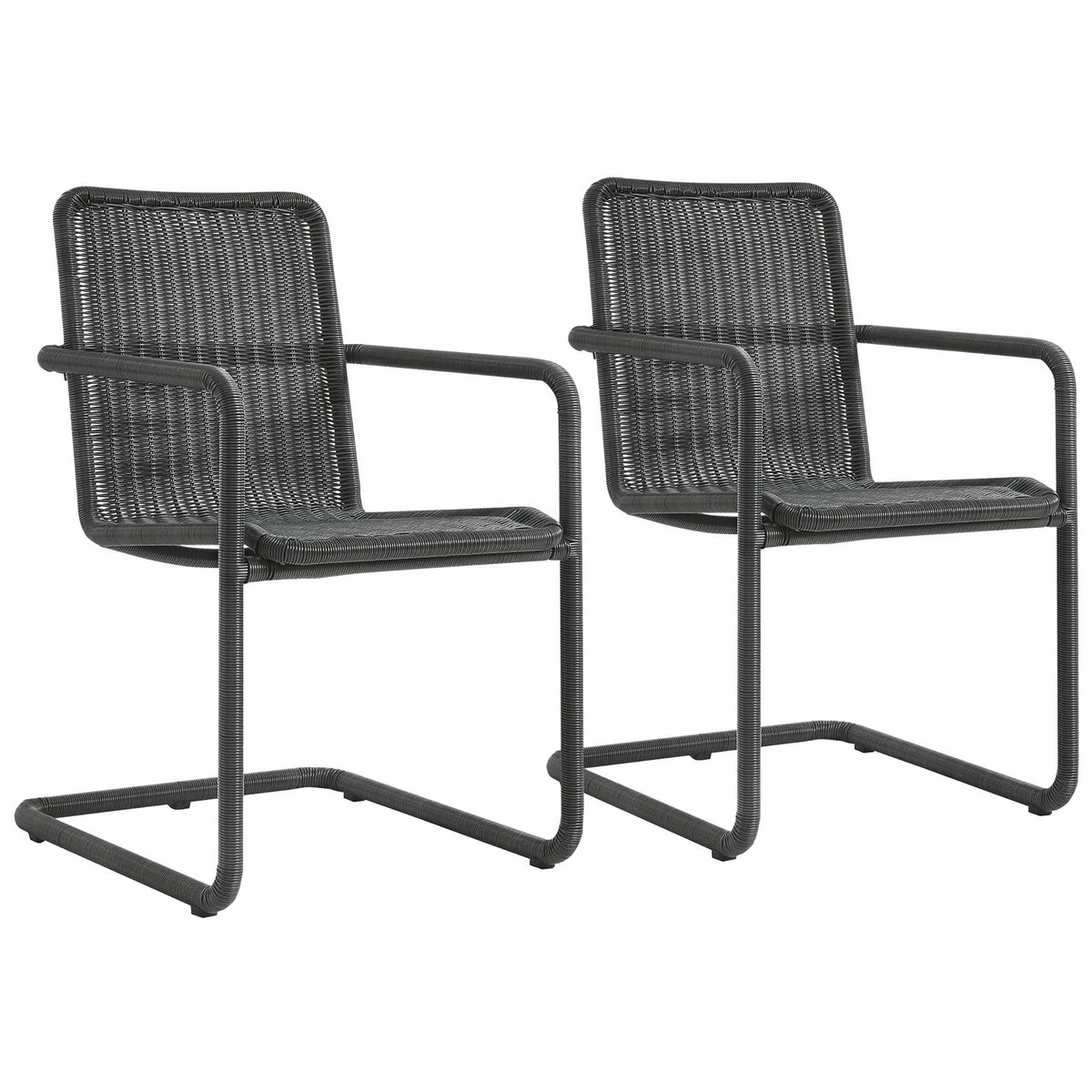 Set of two slate wicker dining armchairs bringing contemporary style to outdoor meals || EEI-7014-SLA || front_multi_studio