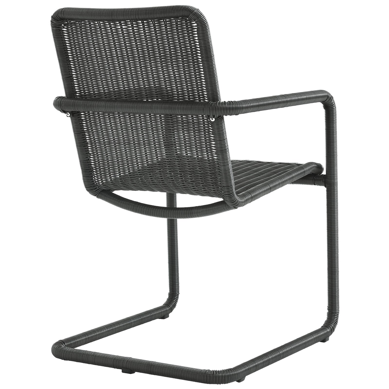 Slate gray wicker dining chair with tightly woven basket pattern across the back || EEI-7014-SLA || back_studio