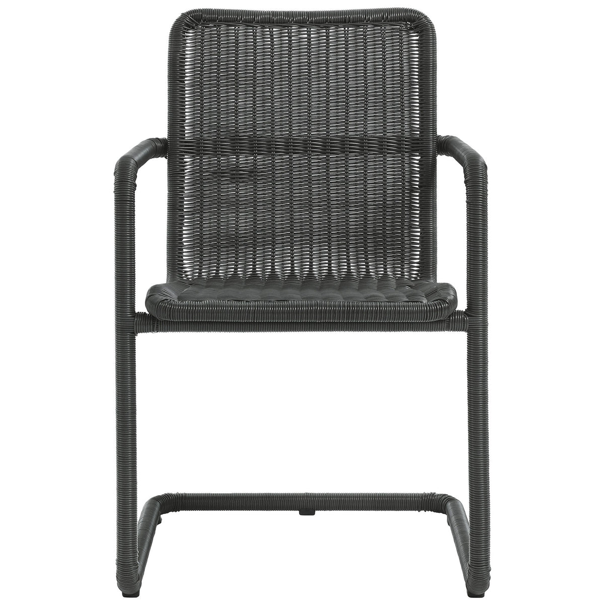 Slate wicker dining armchair with modern lines and supportive woven back and seat || EEI-7014-SLA || front_studio
