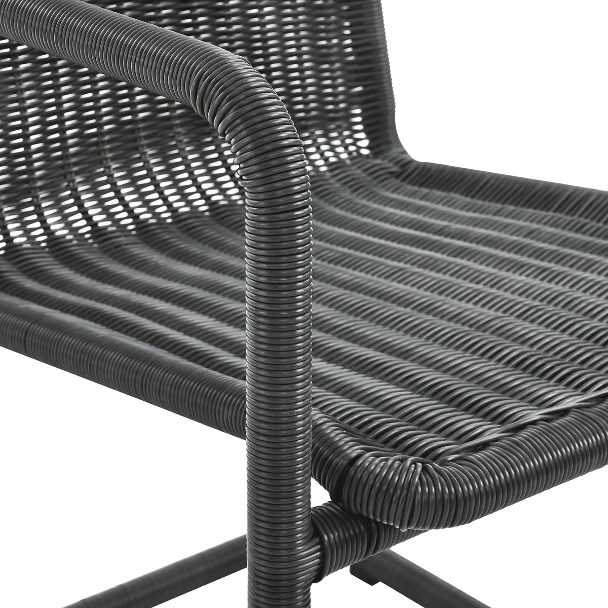 Detail of slate wicker seat and arm showing smooth synthetic rattan texture || EEI-7014-SLA || detail_studio