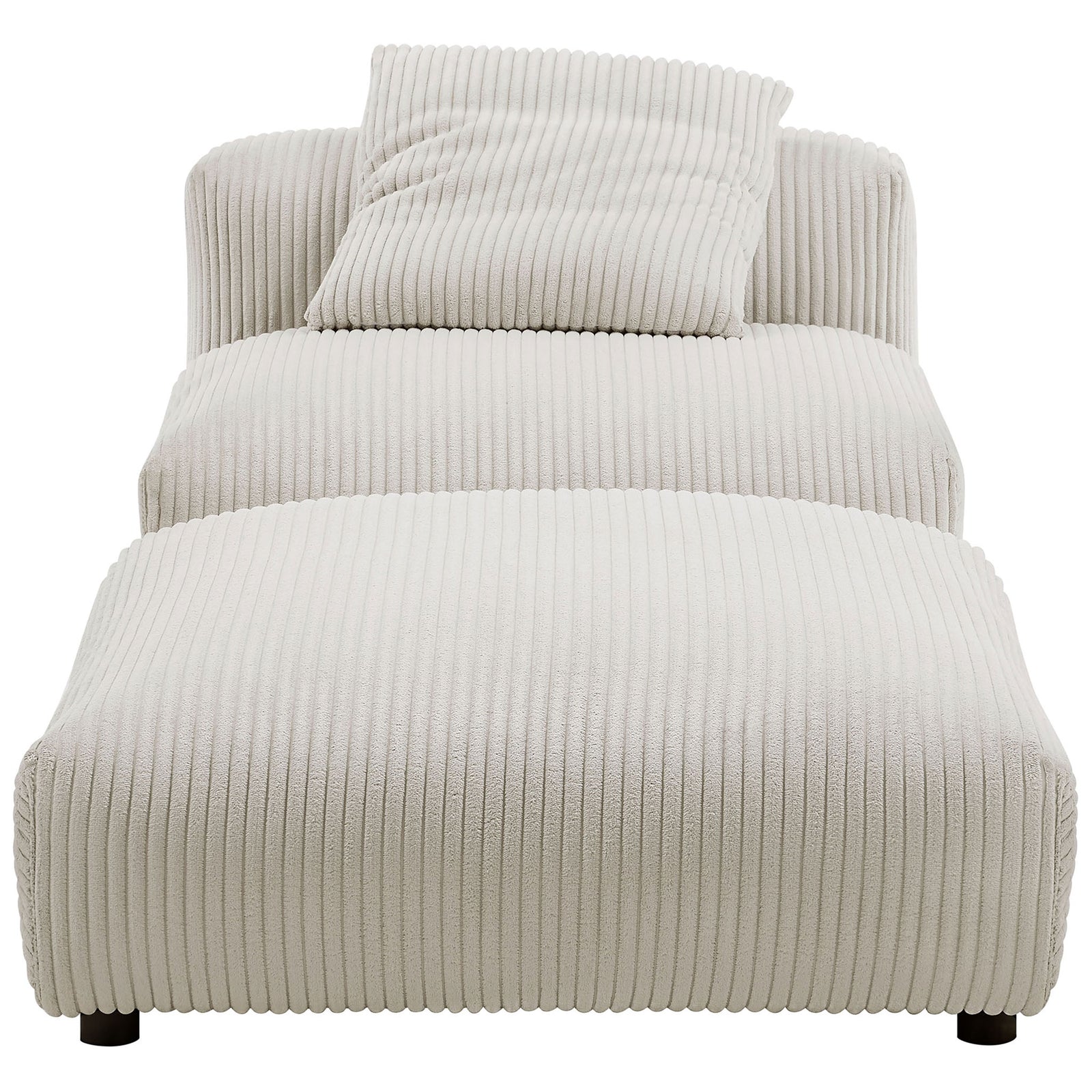 Deep-cushioned corduroy chair and ottoman with soft square pillow and low-profile silhouette || EEI-7022-ALM || front_studio