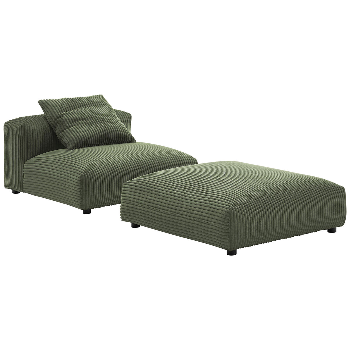 Oversized fern corduroy armless chair with matching ottoman and pillow for relaxed modular lounging || EEI-7022-FRN || front_angle_studio
