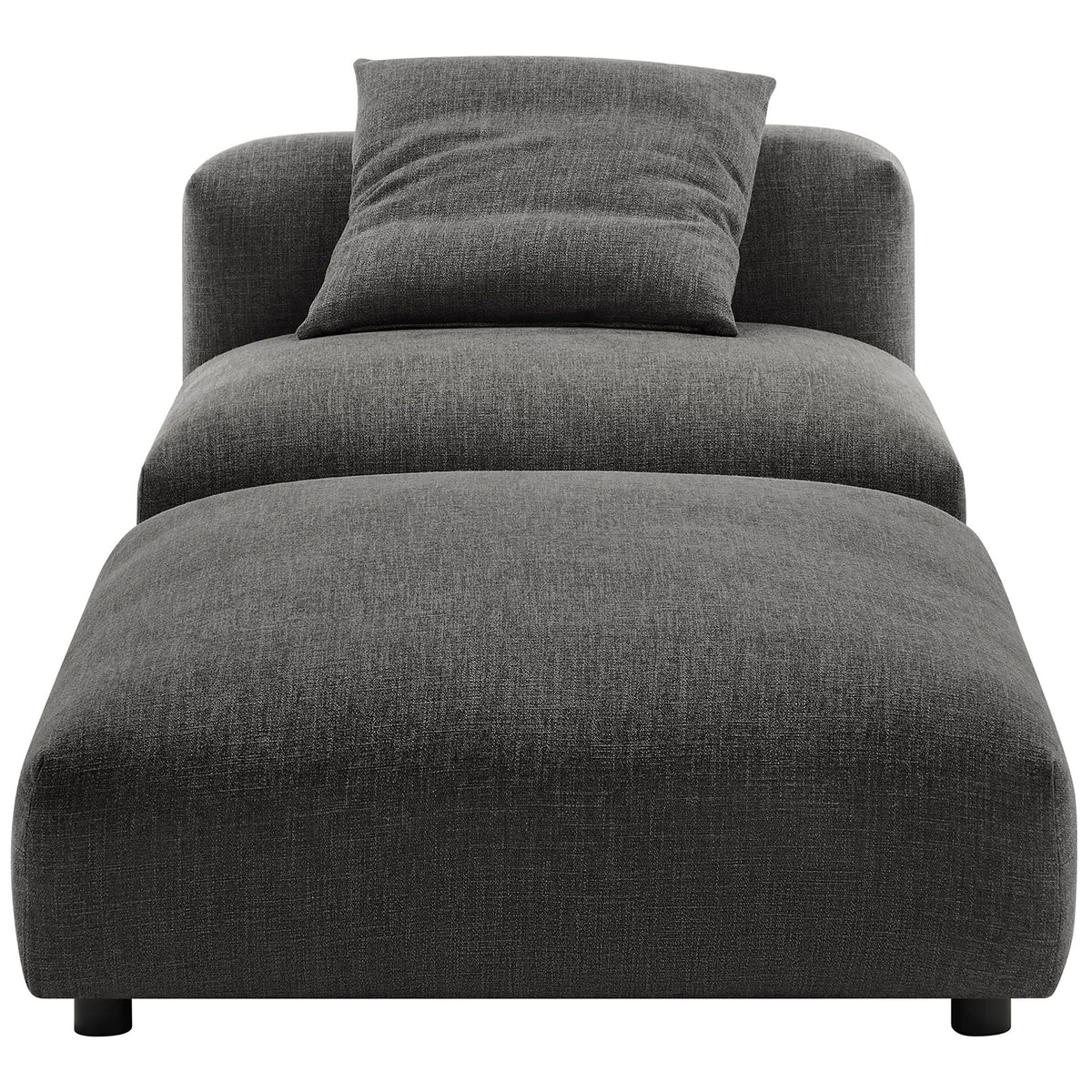 Generously cushioned armless chair with ottoman and pillow in charcoal woven upholstery || EEI-7023-CHA || front_studio