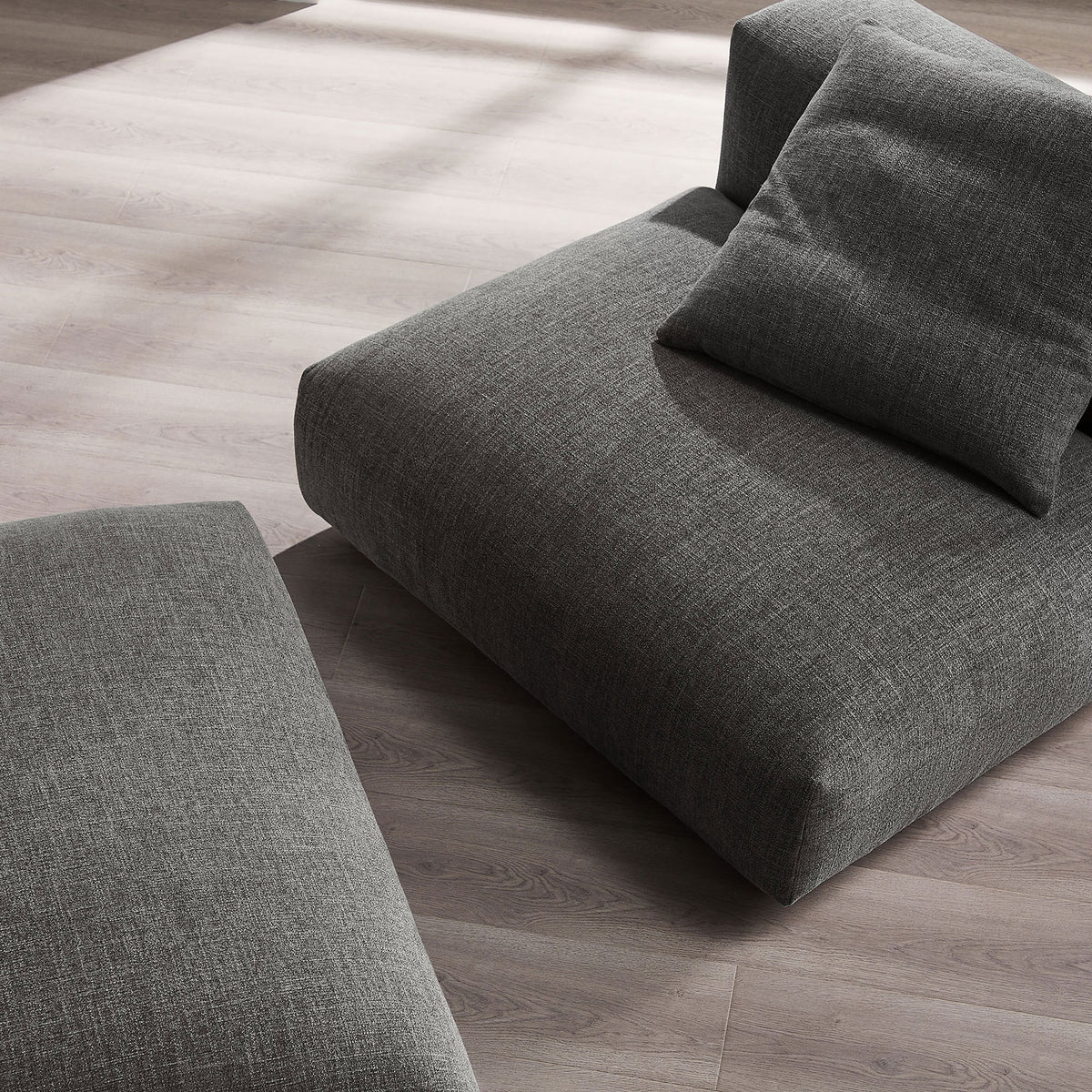 Soft textured weave and plush cushioning on the Solace chair and ottoman || EEI-7023-CHA || detail_room