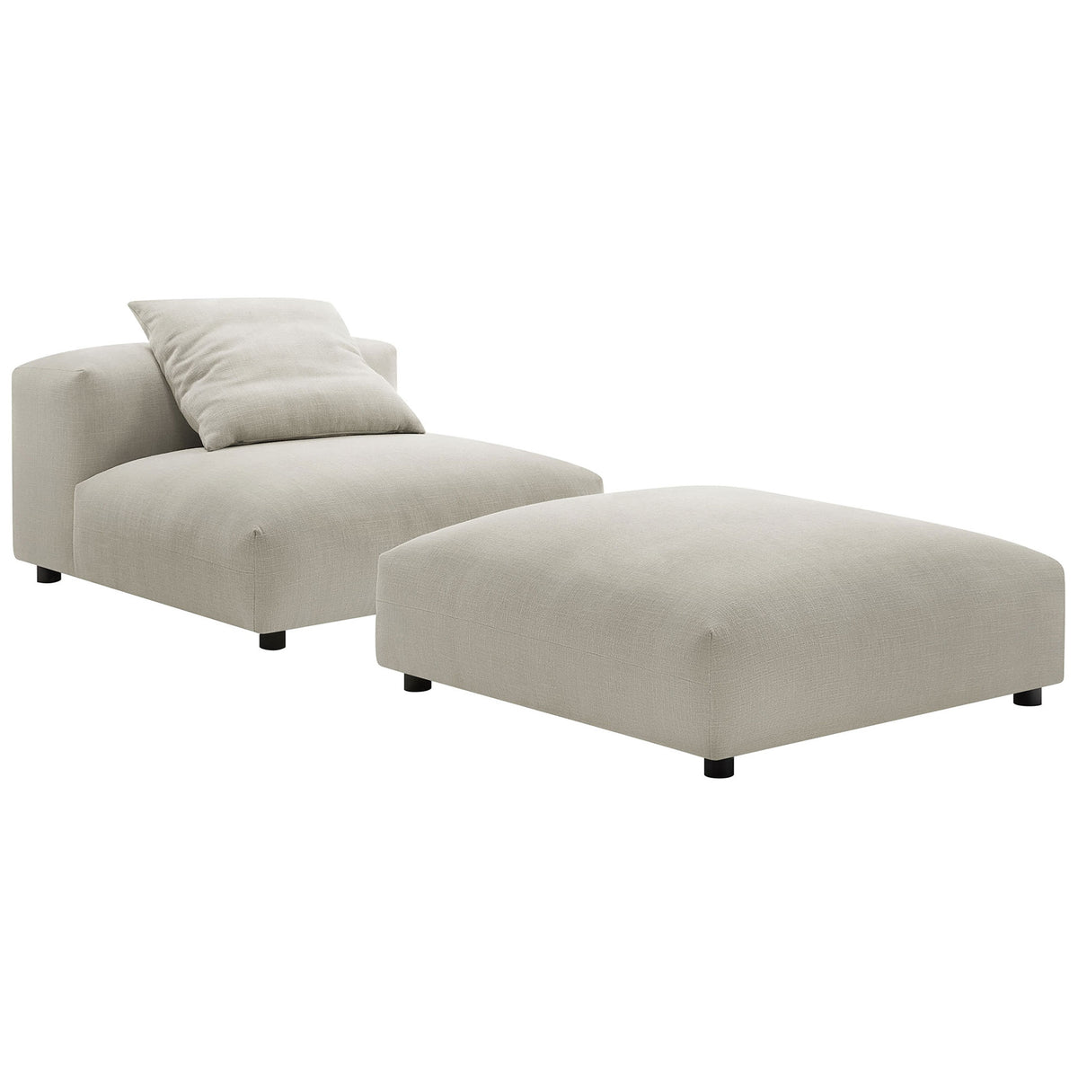 Oversized armless chair with matching ottoman in soft woven fabric, plus an accent pillow || EEI-7023-LIN || front_angle_studio