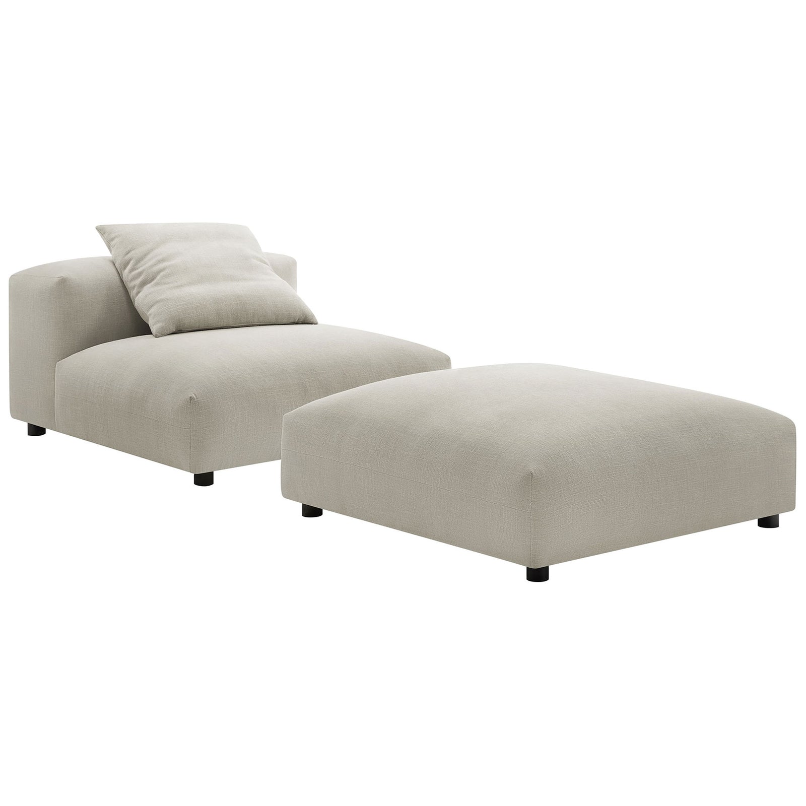 Oversized armless chair with matching ottoman in soft woven fabric, plus an accent pillow || EEI-7023-LIN || front_angle_studio
