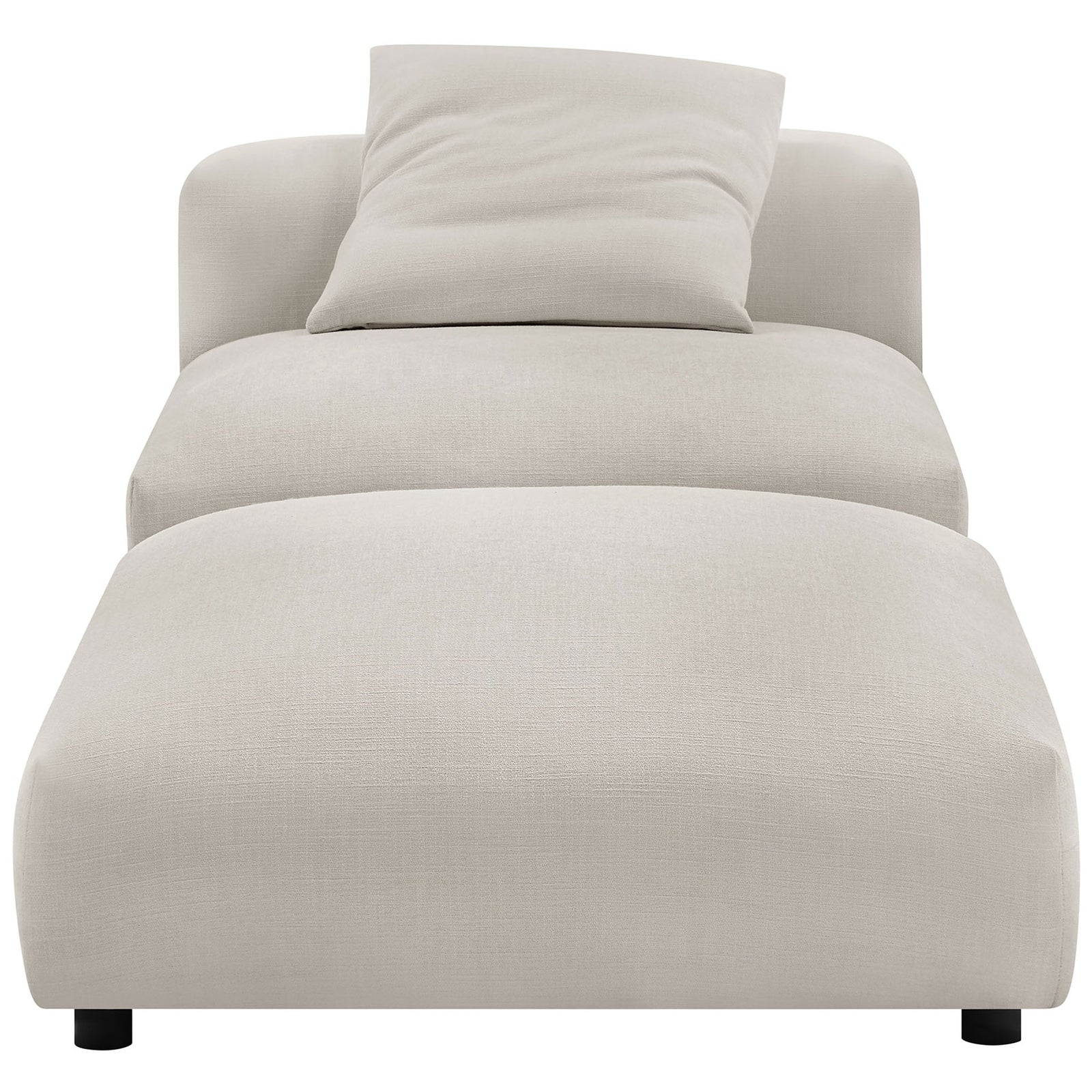 Generous ottoman pairs with the cozy armless chair, upholstered in soft salt textured weave with low feet || EEI-7023-SAL || front_studio