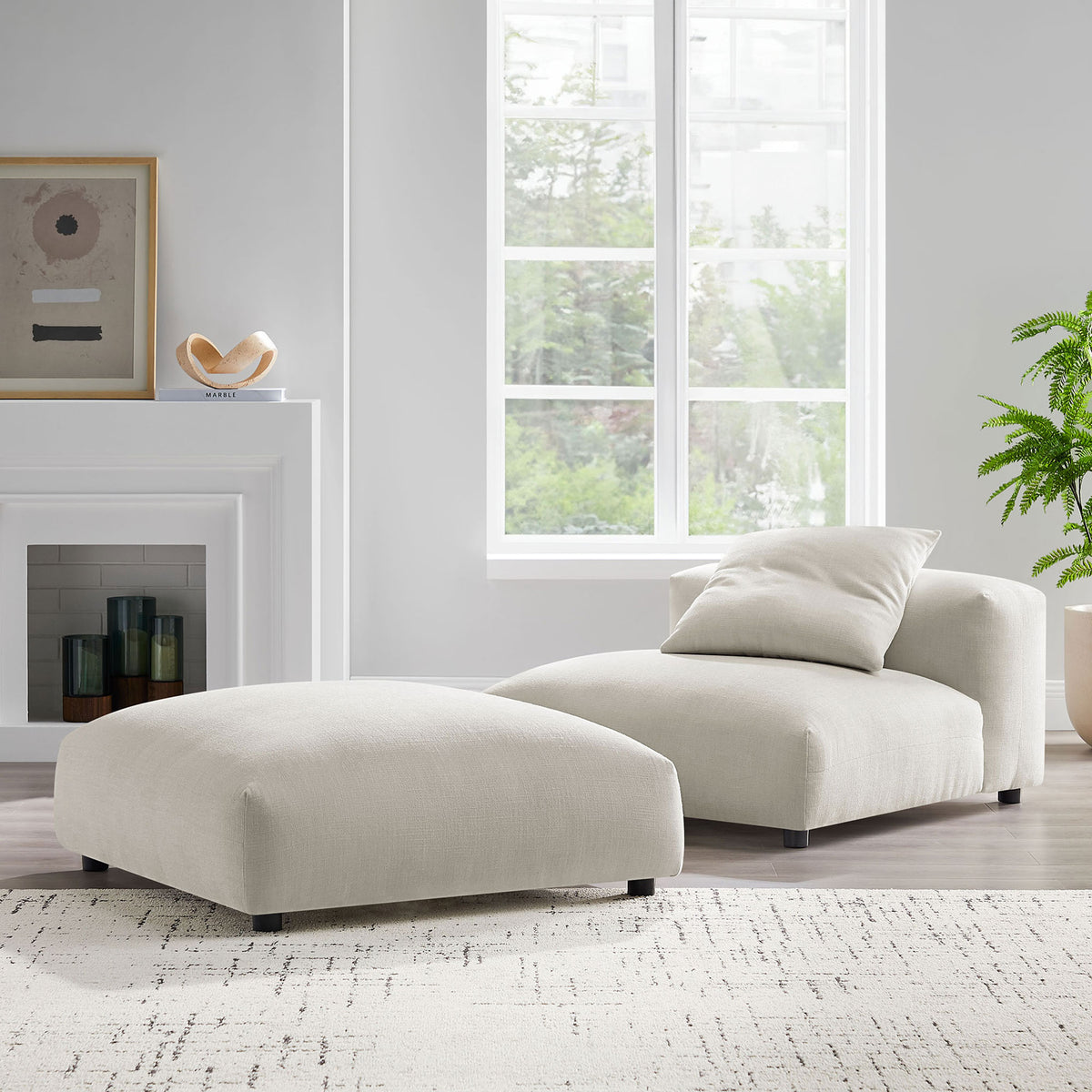 Modern modular silhouette brings relaxed comfort to the living room in a versatile salt-toned fabric || EEI-7023-SAL || front_angle_room