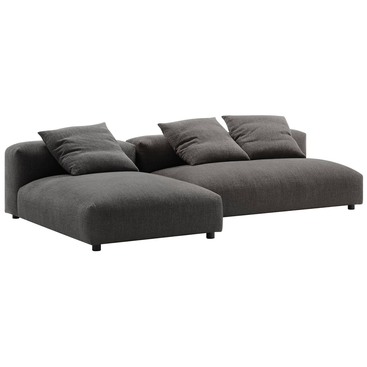 Charcoal two-piece sectional sofa with generous, pillow-topped seats for modern comfort. || EEI-7025-CHA || front_angle_studio