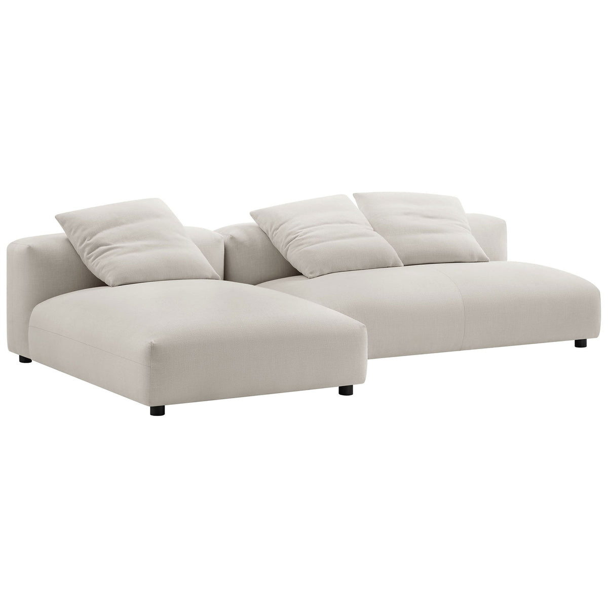 Modern modular salt fabric sectional arranged with chaise on the opposite side || EEI-7025-SAL || front_angle_studio