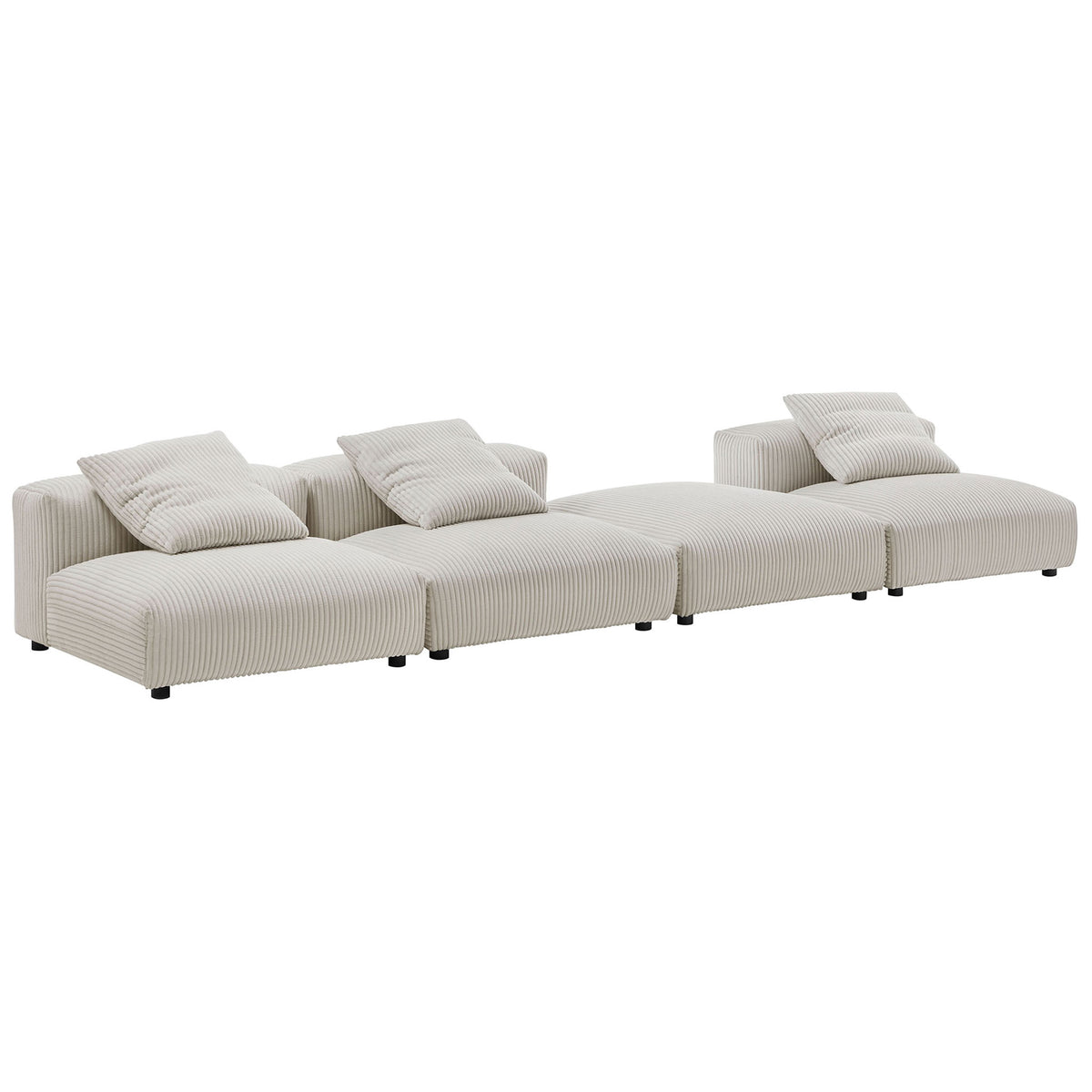 Solace almond corduroy modular sectional with armless chairs and ottoman in linear configuration || EEI-7026-ALM || front_angle_studio