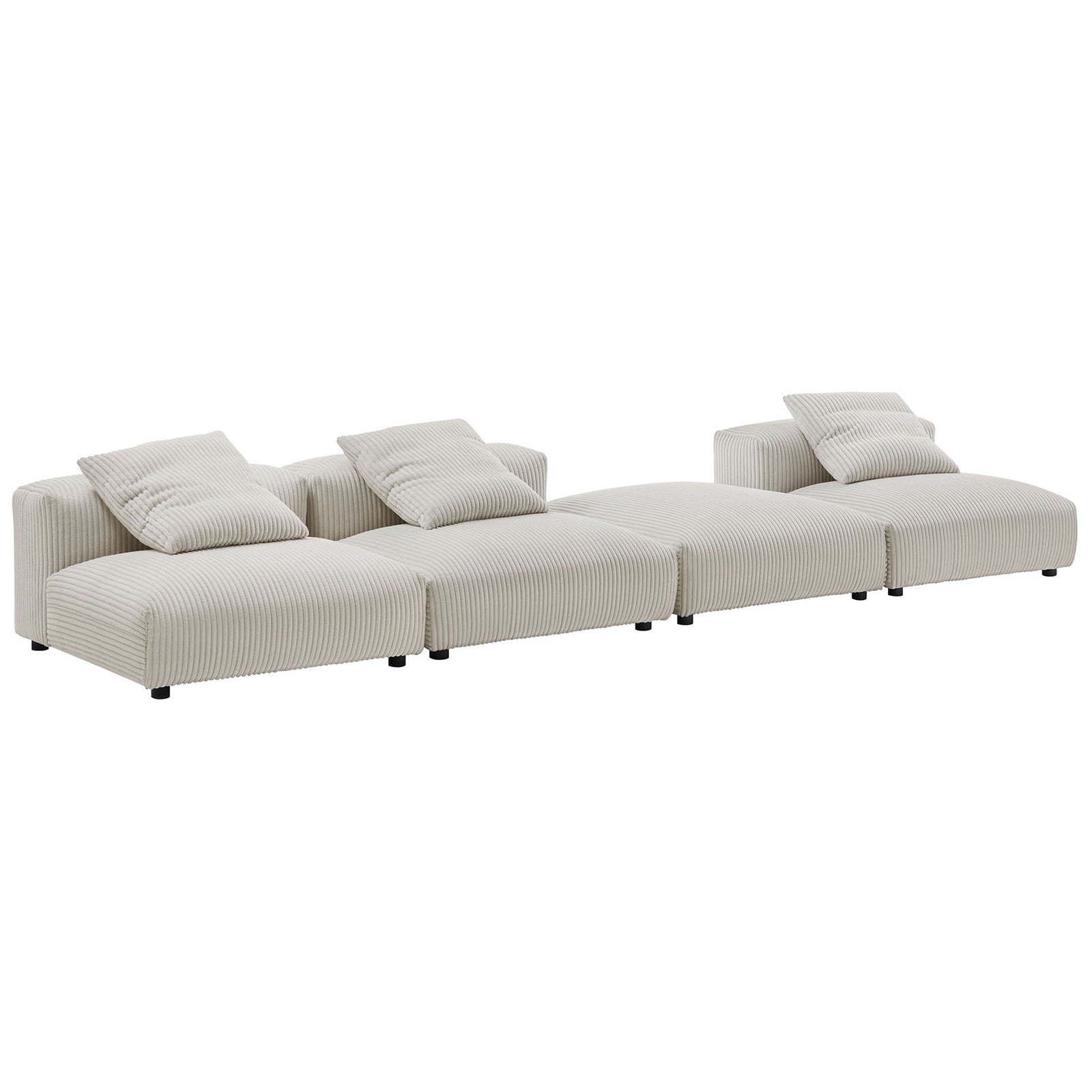 Solace almond corduroy modular sectional with armless chairs and ottoman in linear configuration || EEI-7026-ALM || front_angle_studio