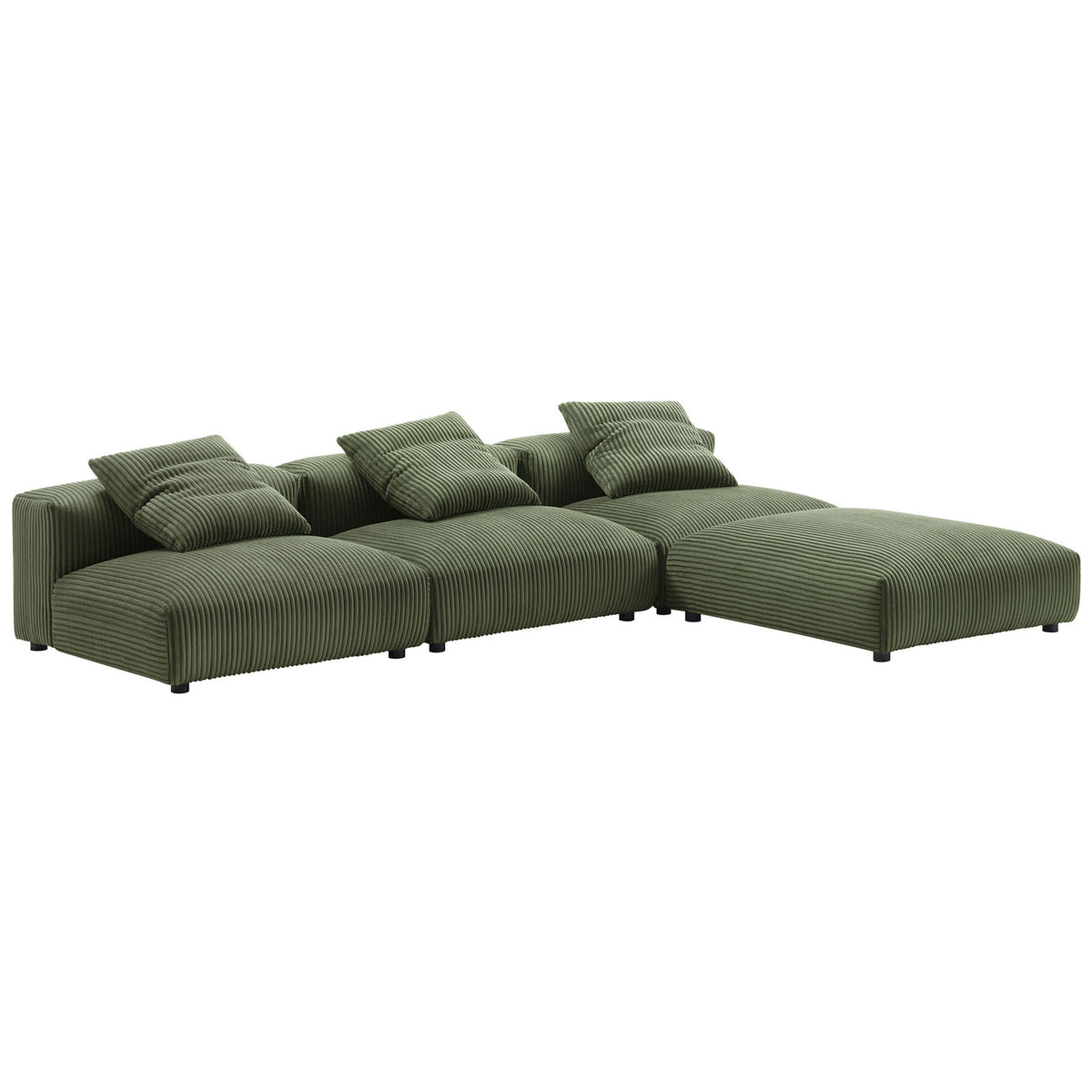 L-shaped fern corduroy modular sectional with chaise lounge configuration || EEI-7026-FRN || front_angle_studio