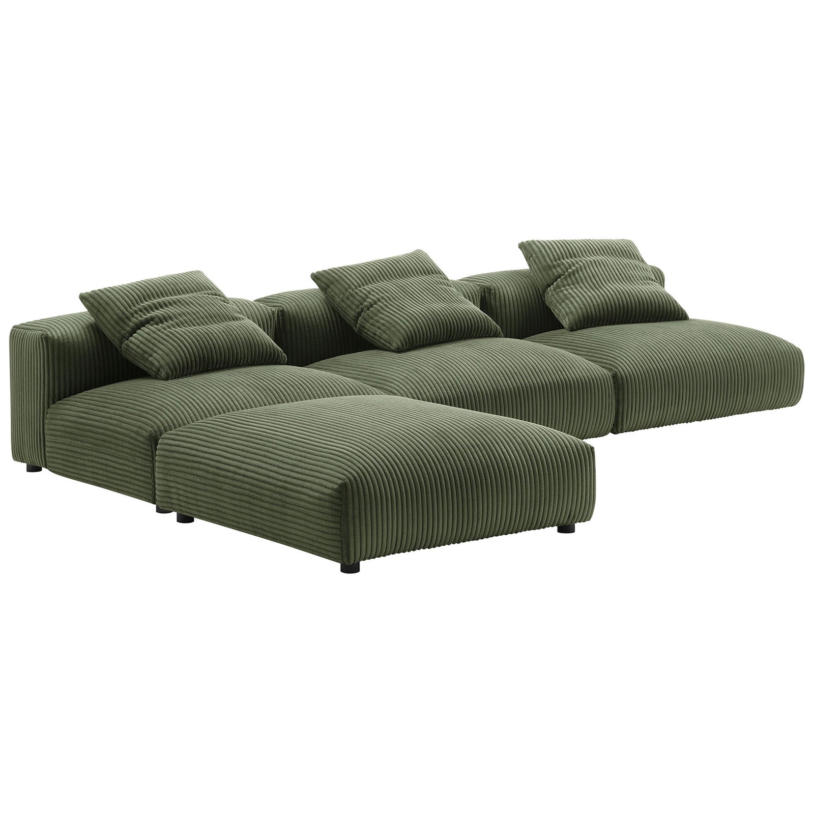 Flexible fern corduroy modular sectional showing alternate seating layout || EEI-7026-FRN || front_angle_studio