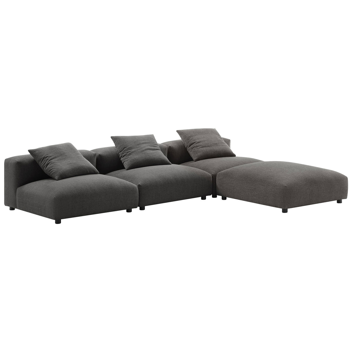 Charcoal Solace modular sectional forming an inviting L-shaped lounge with oversized accent pillows || EEI-7027-CHA || front_angle_studio