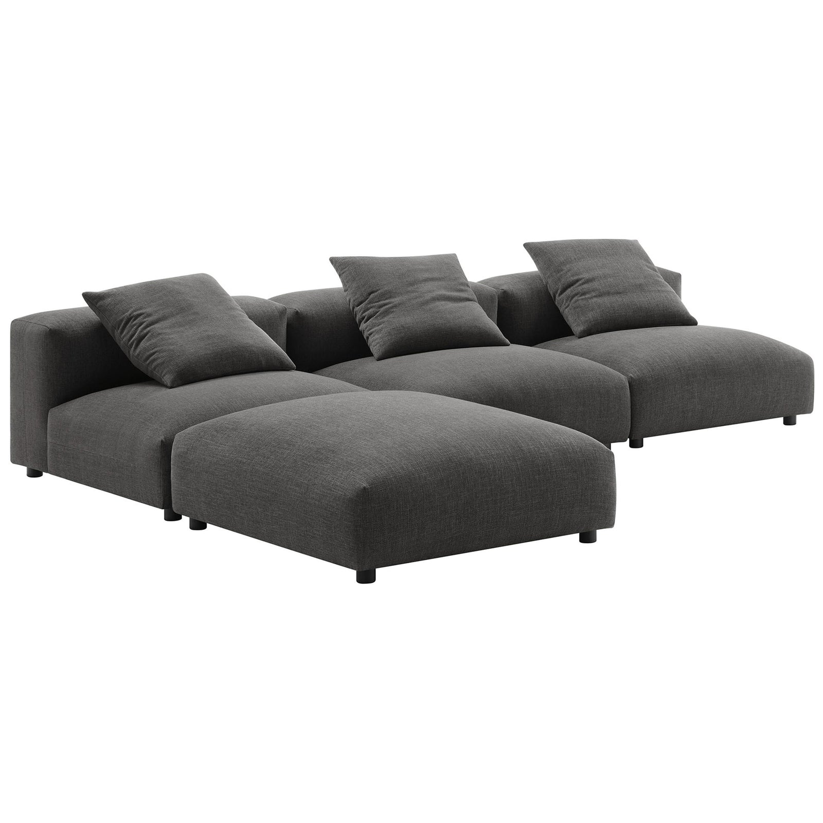 Spacious charcoal modular sectional with wide chaise-style seats and plush cushions for relaxed lounging || EEI-7027-CHA || front_angle_studio