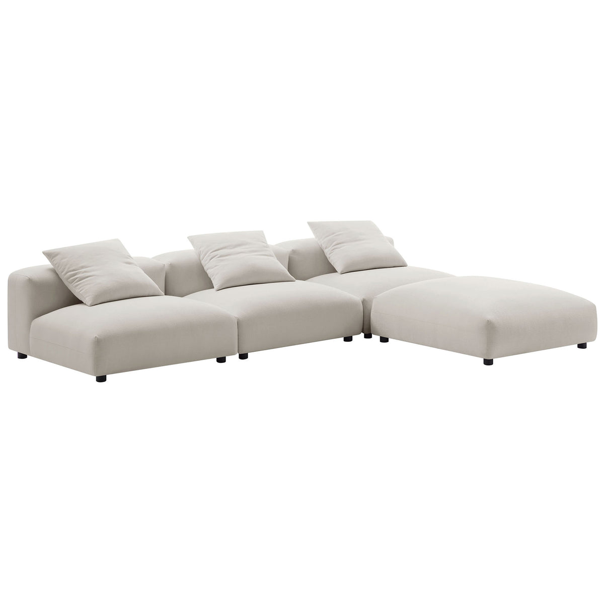 Configurable salt fabric sectional arranged in an L shape with deep seats and matching accent pillows || EEI-7027-SAL || front_angle_studio