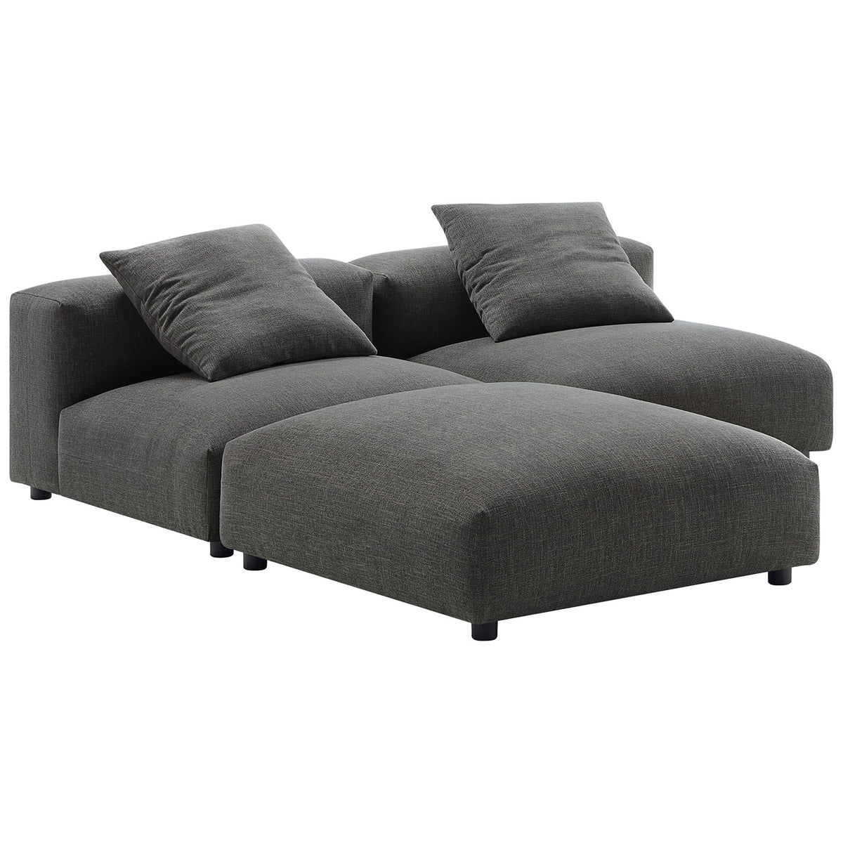 Charcoal modular seating forming a generous double chaise with extra-deep, supportive cushions || EEI-7029-CHA || front_angle_studio