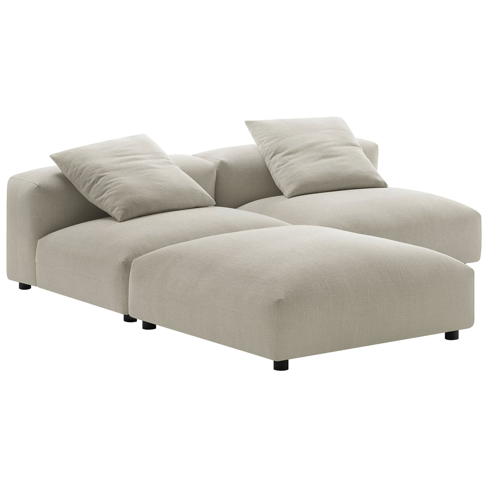 Versatile linen modular seating arrangement showcasing deep seats and oversized back cushions || EEI-7029-LIN || front_angle_studio