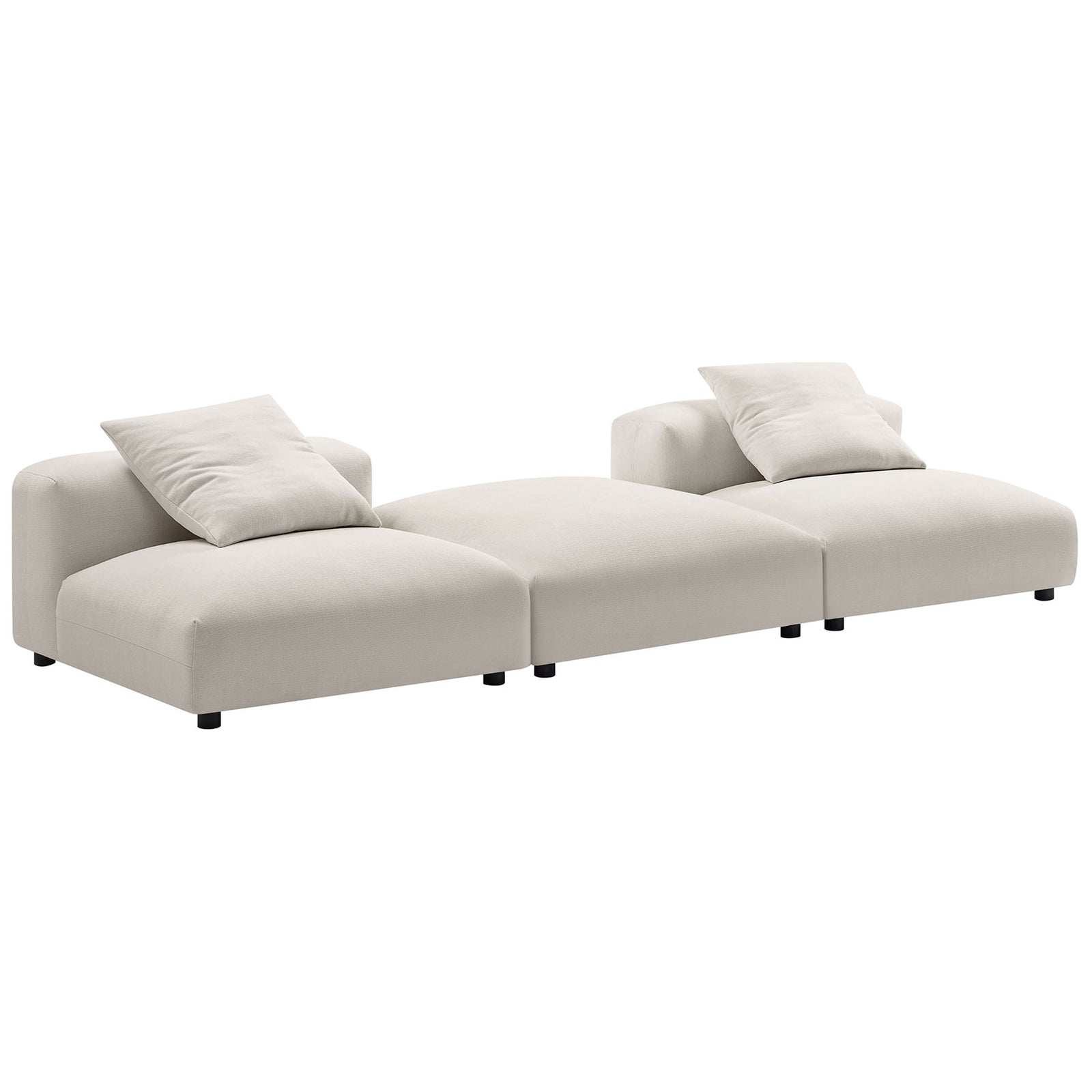 Low-profile 3-piece modular sectional in salt fabric with deep seats and accent pillows || EEI-7029-SAL || front_angle_studio