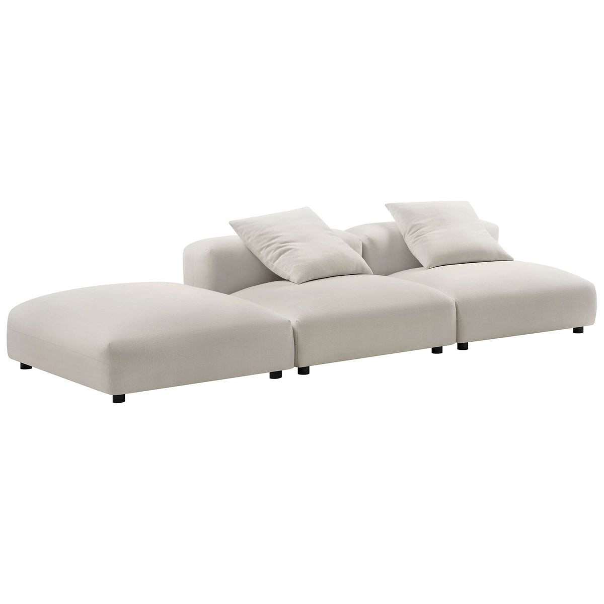Modern three-piece sectional in salt upholstery with clean curves and generously padded cushions || EEI-7029-SAL || front_angle_studio