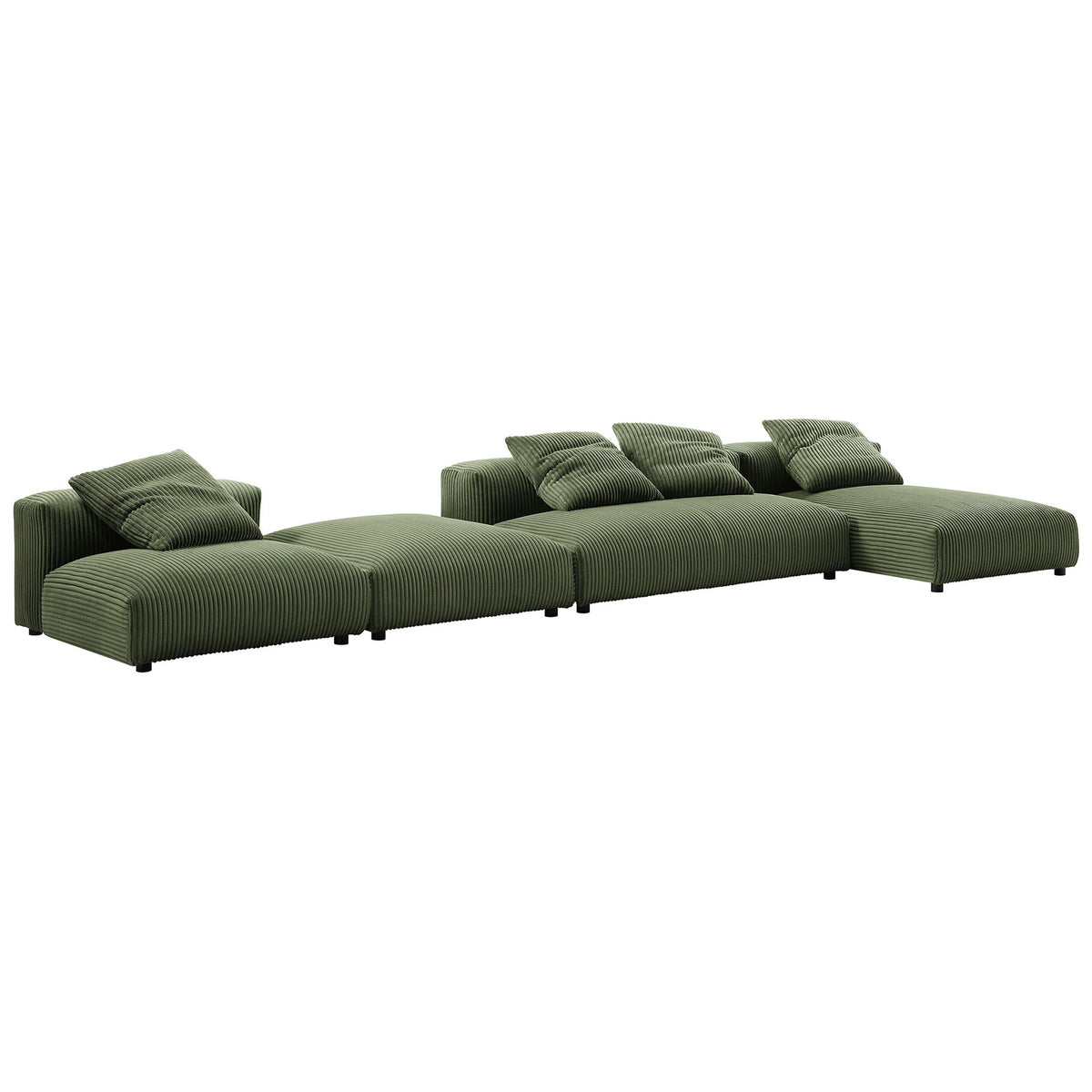 Solace sectional configured as an extra-long lounge in ribbed fern corduroy upholstery || EEI-7032-FRN || front_angle_studio