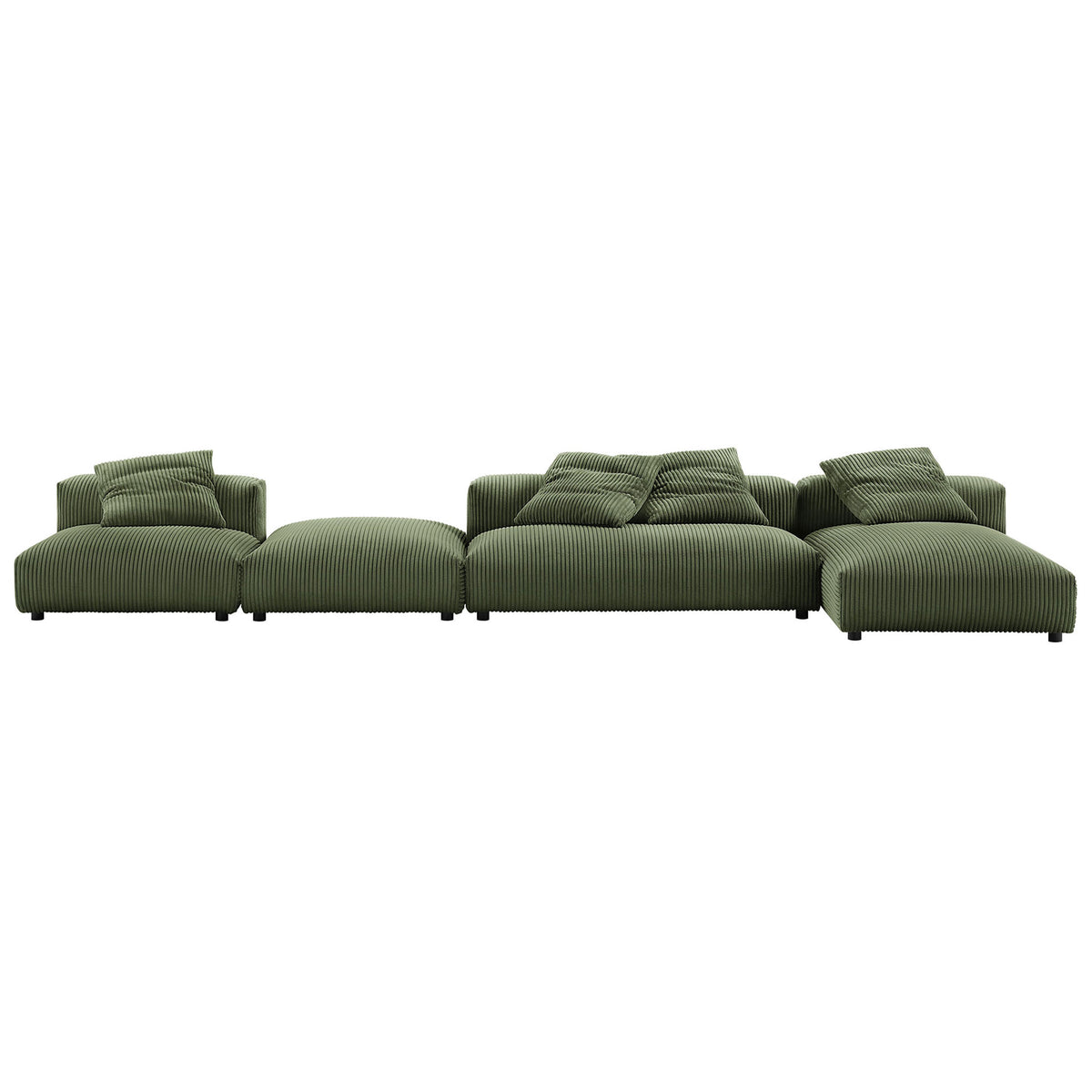 Modular corduroy sectional and ottoman shown in flexible separated seating layout || EEI-7032-FRN || front_studio