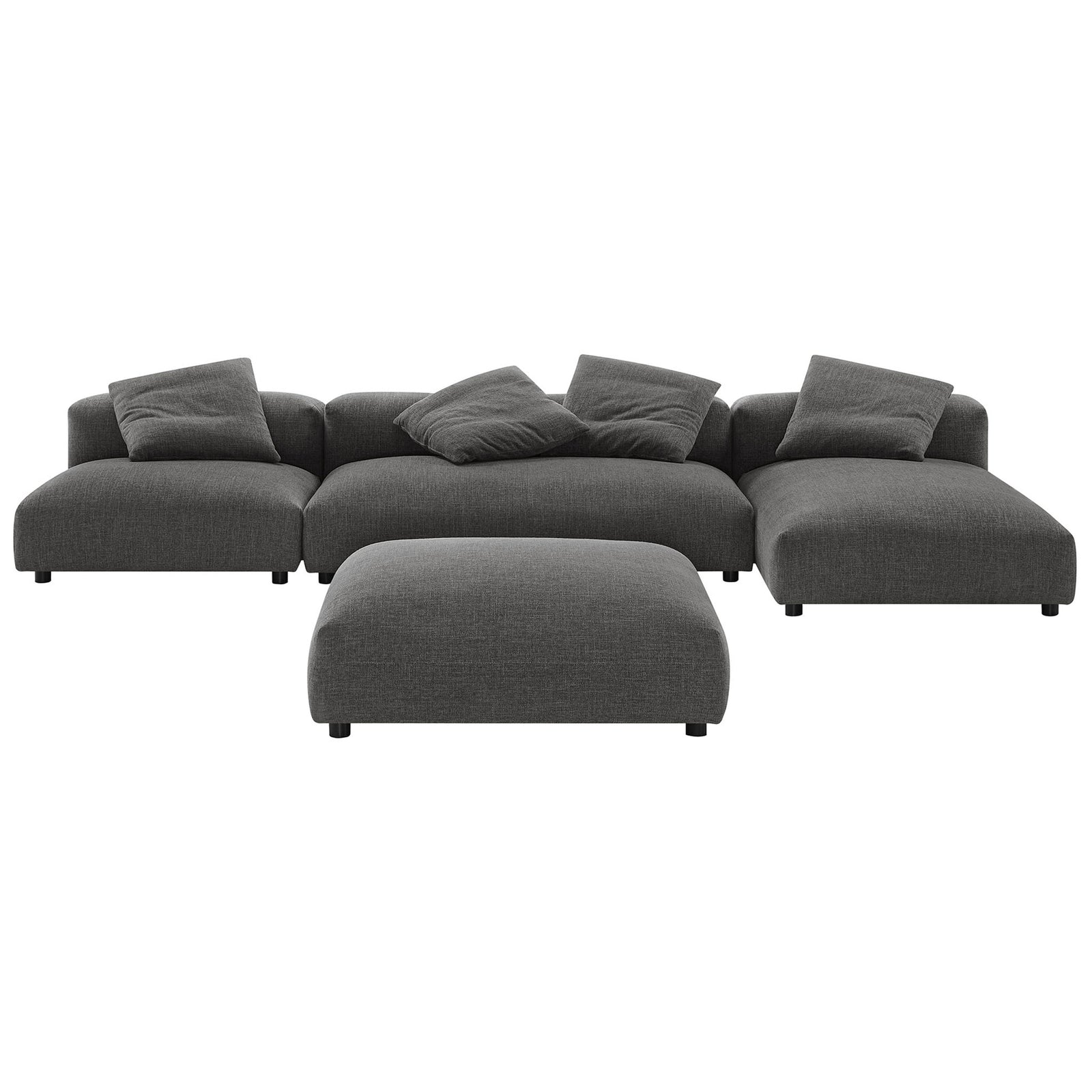 Oversized charcoal modular sectional sofa set with ottoman and accent pillows for relaxed lounging || EEI-7033-CHA || front_studio
