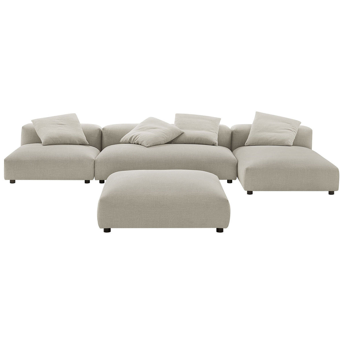 Linen modular sectional sofa with ottoman and plush pillows for casual lounge seating || EEI-7033-LIN || front_studio