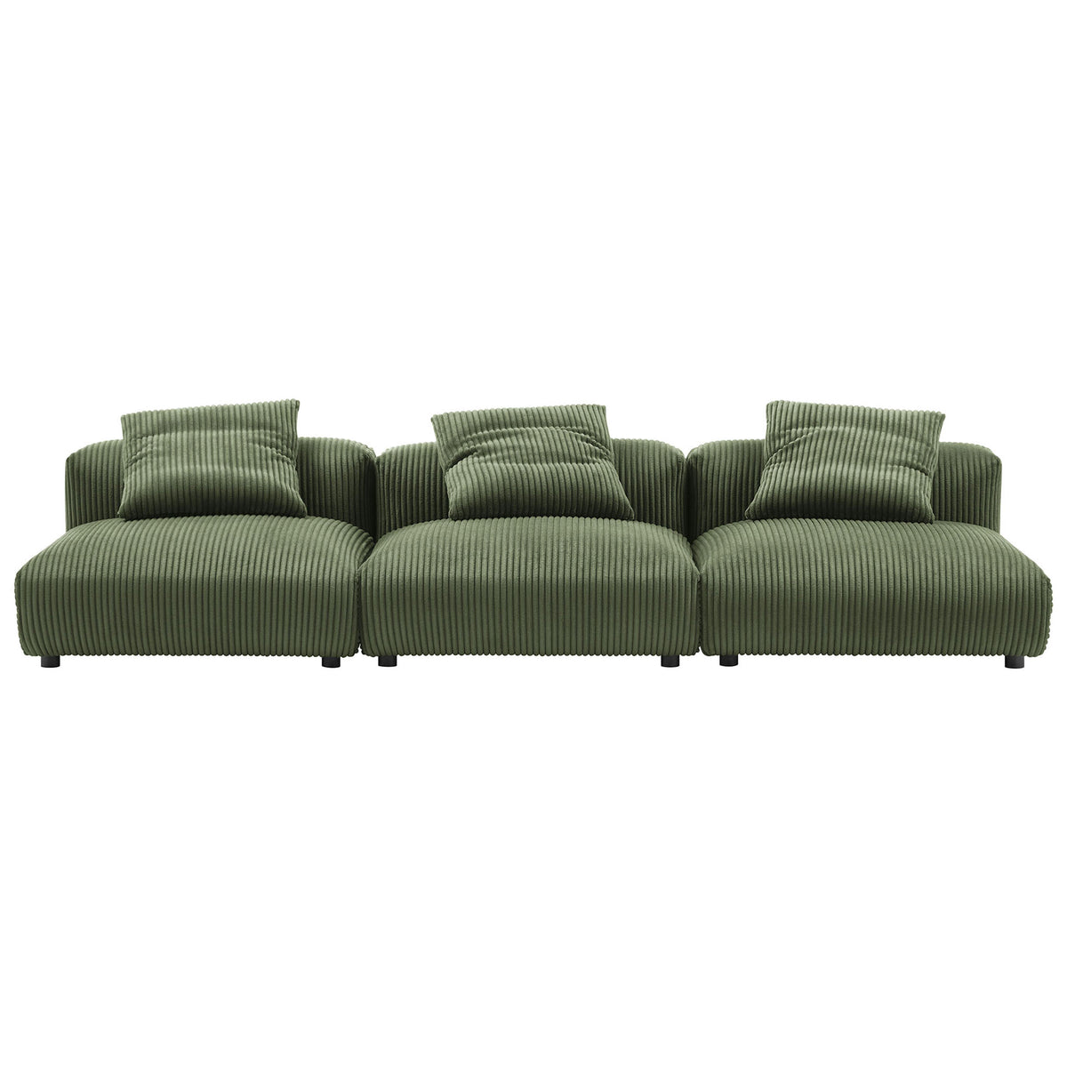 Low-profile fern corduroy 3-piece modular sofa with wide seats and layered channel texture || EEI-7034-FRN || front_multi_studio