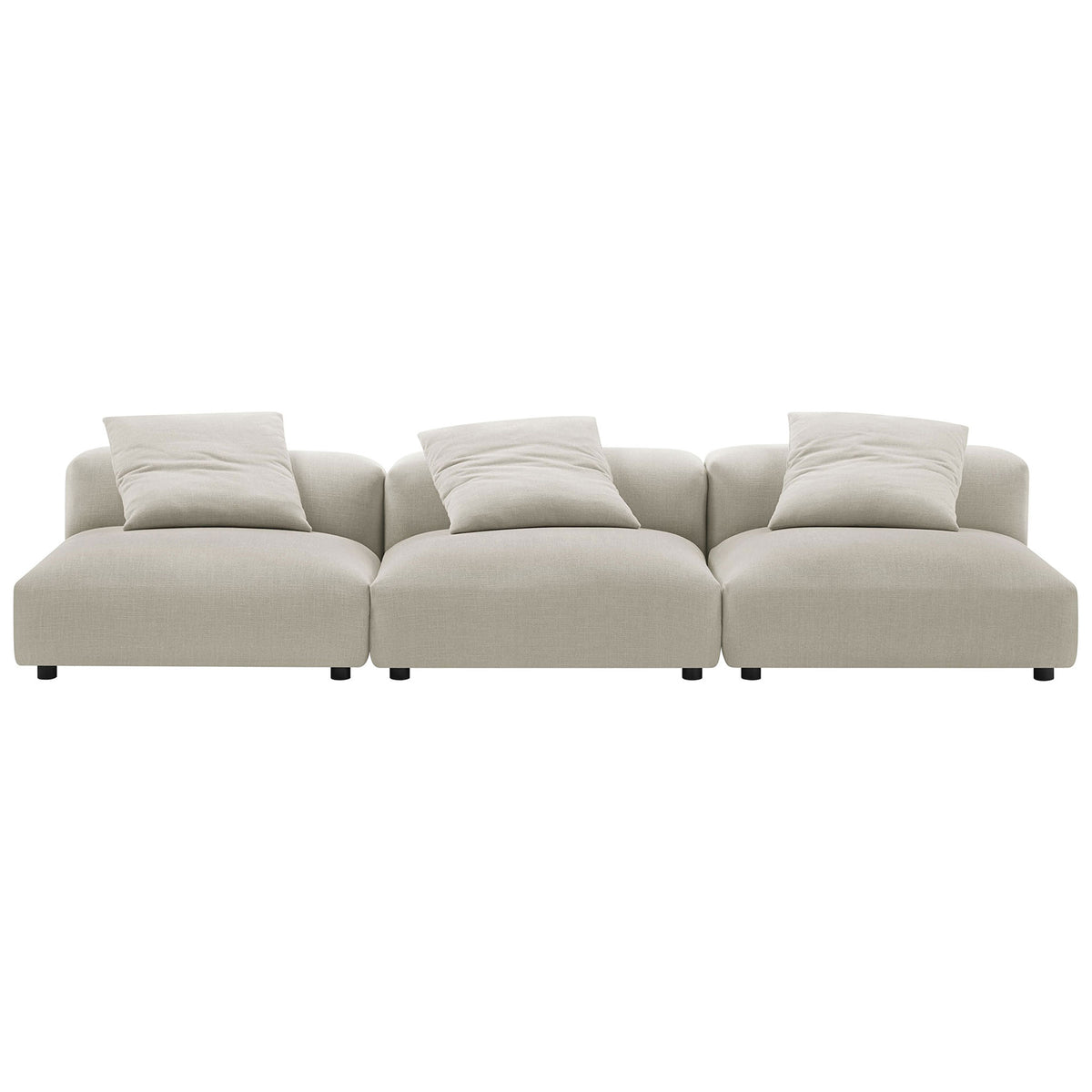 Front view of three-piece modular linen sofa with deep seats and matching pillows || EEI-7035-LIN || front_studio