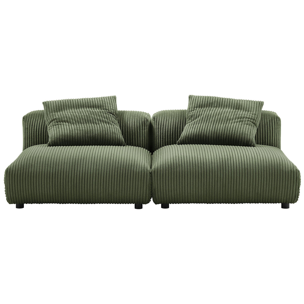 Fern green corduroy modular sofa with deep seats and oversized back pillows for relaxed lounging || EEI-7036-FRN || front_studio