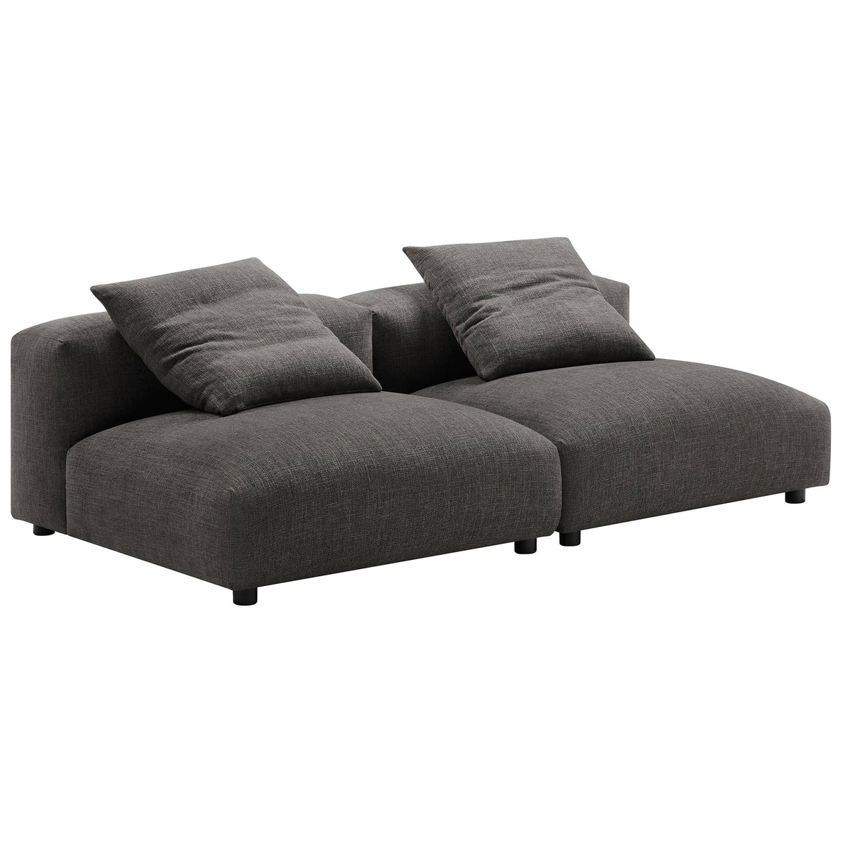 Oversized charcoal modular sofa with deep seats and matching lounge pillows for relaxed, low-profile comfort || EEI-7037-CHA || front_angle_multi_studio