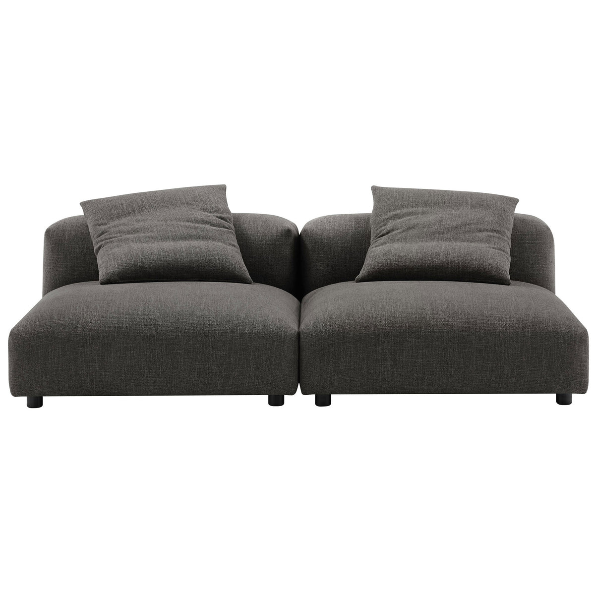 Plush charcoal 2-piece modular sofa with wide armless cushions and two supportive accent pillows || EEI-7037-CHA || front_multi_studio