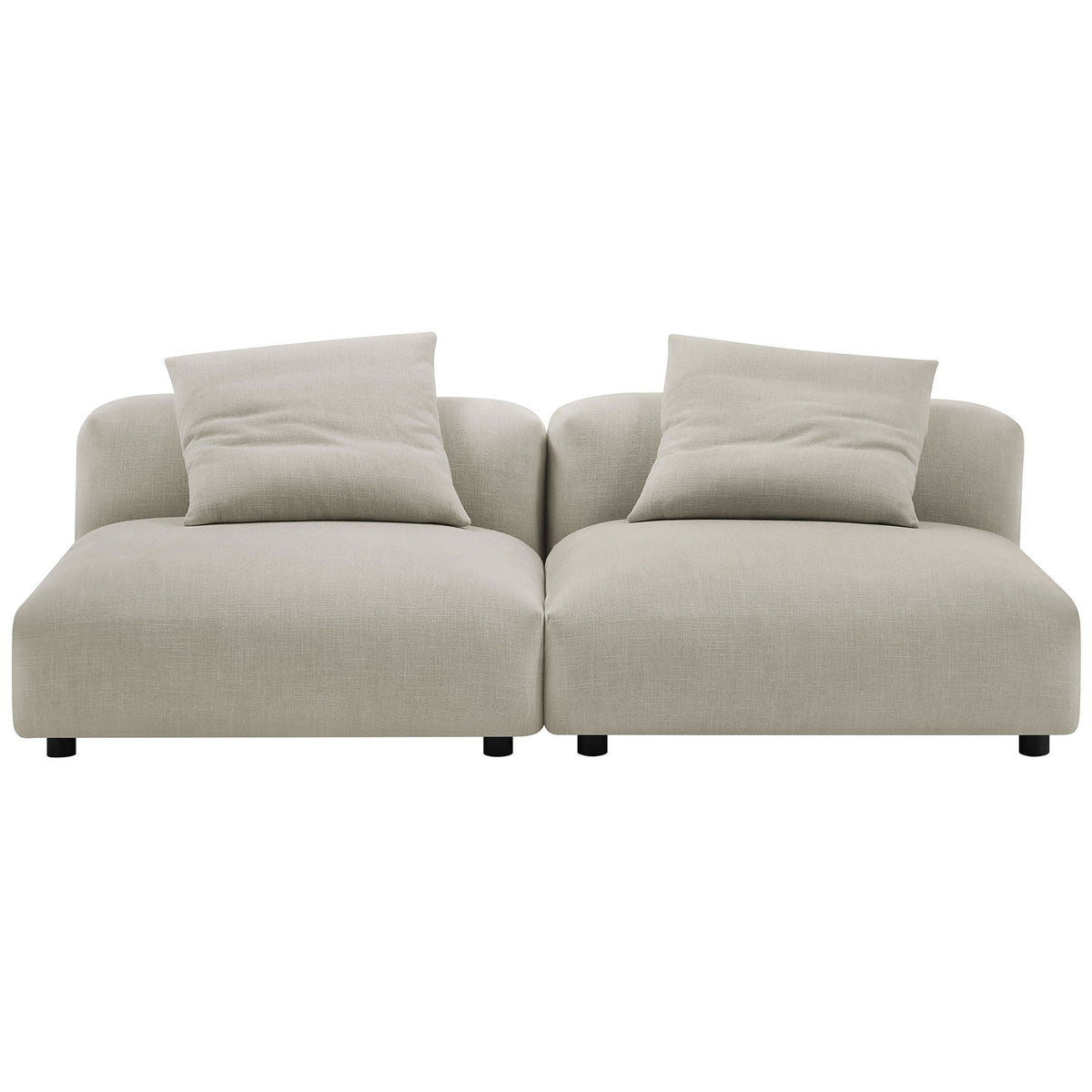 Deep-seat linen modular sofa with two armless sections and loose back pillows for spacious, modern comfort || EEI-7037-LIN || front_studio