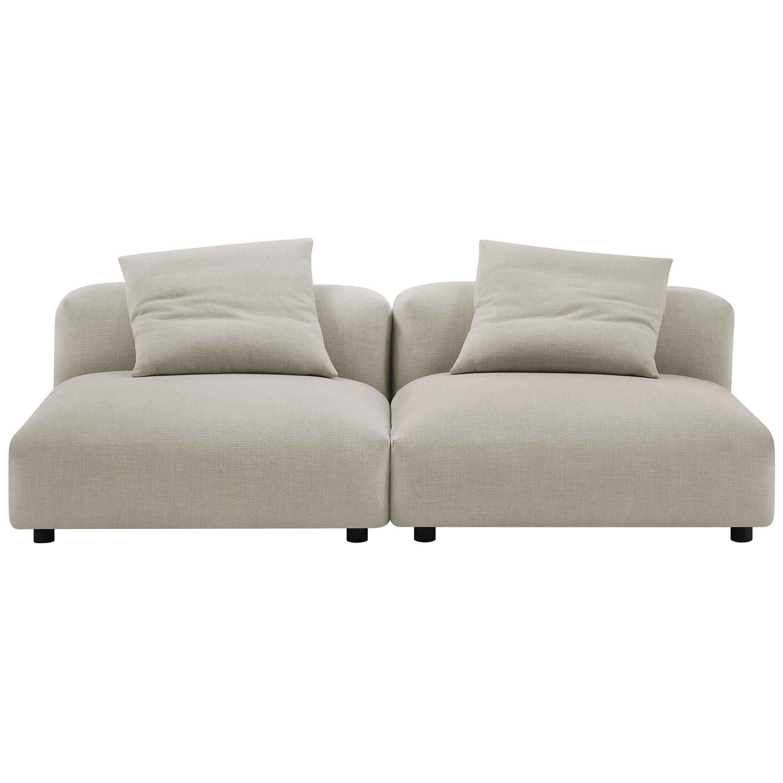 Deep-seat linen modular sofa with two armless sections and loose back pillows for spacious, modern comfort || EEI-7037-LIN || front_studio
