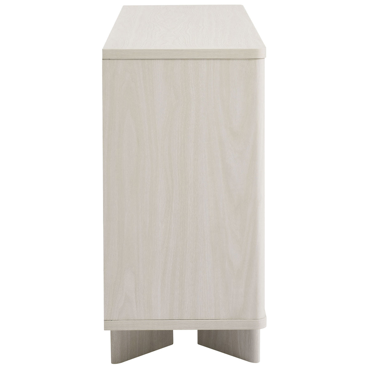 Slim profile of the white wash Flux sideboard showcasing smooth wood grain finish || EEI-7039-WWA || side_studio