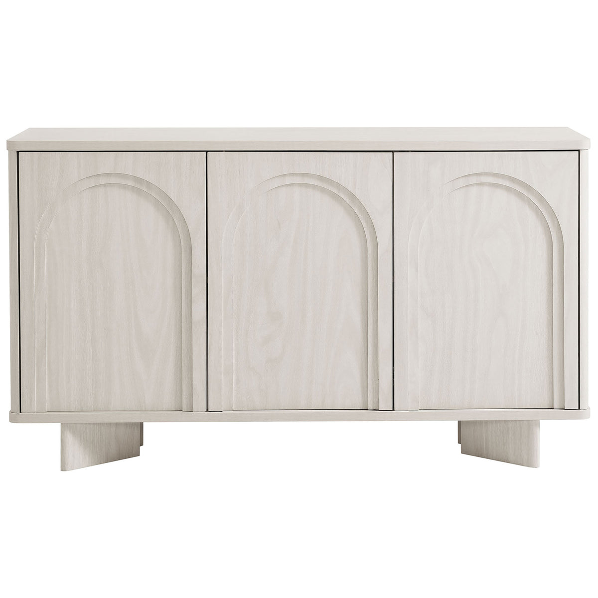 Modern white wash sideboard with three arched doors and minimalist plinth base || EEI-7039-WWA || front_studio